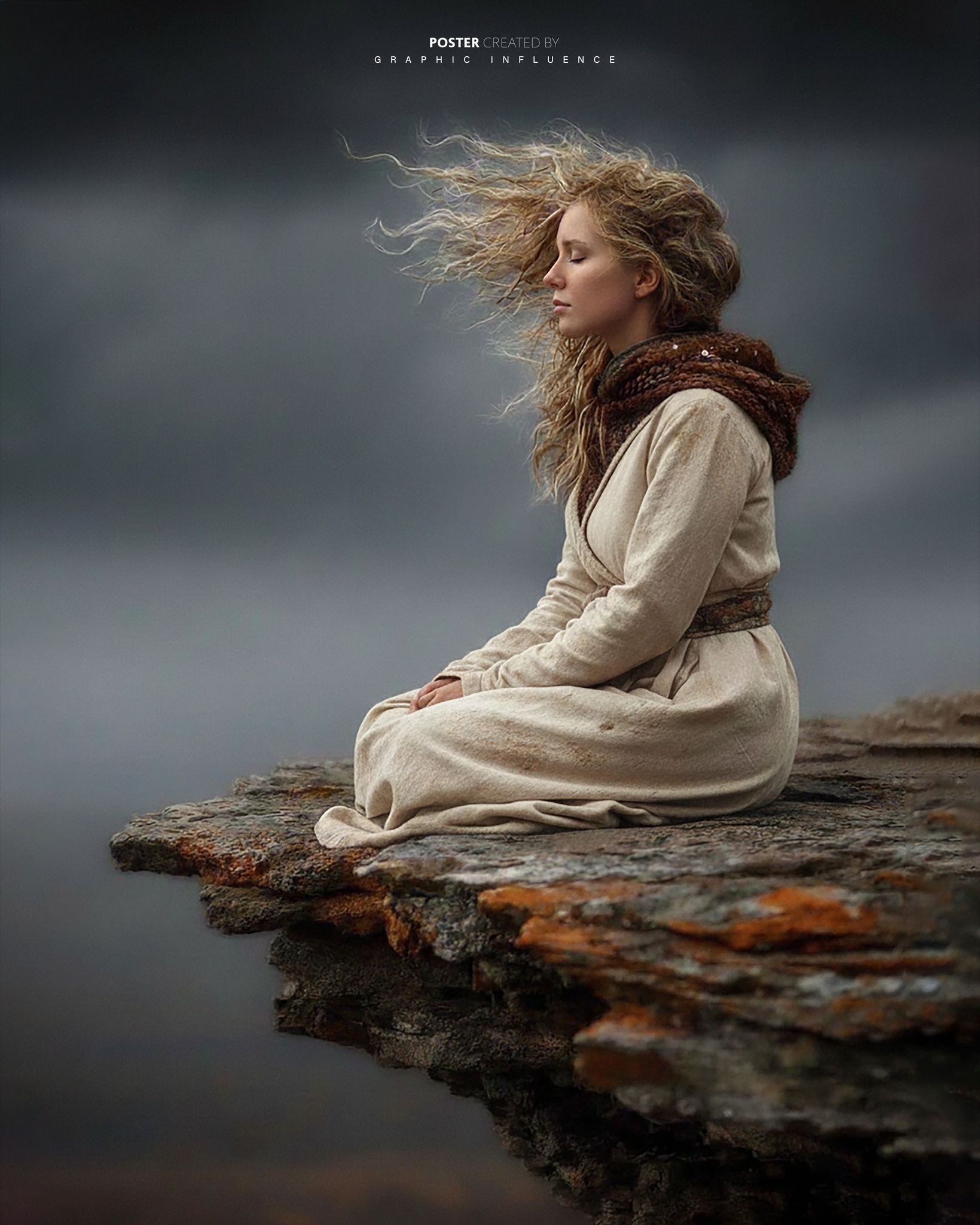 Silent Meditation on the Misty Cliff Edge