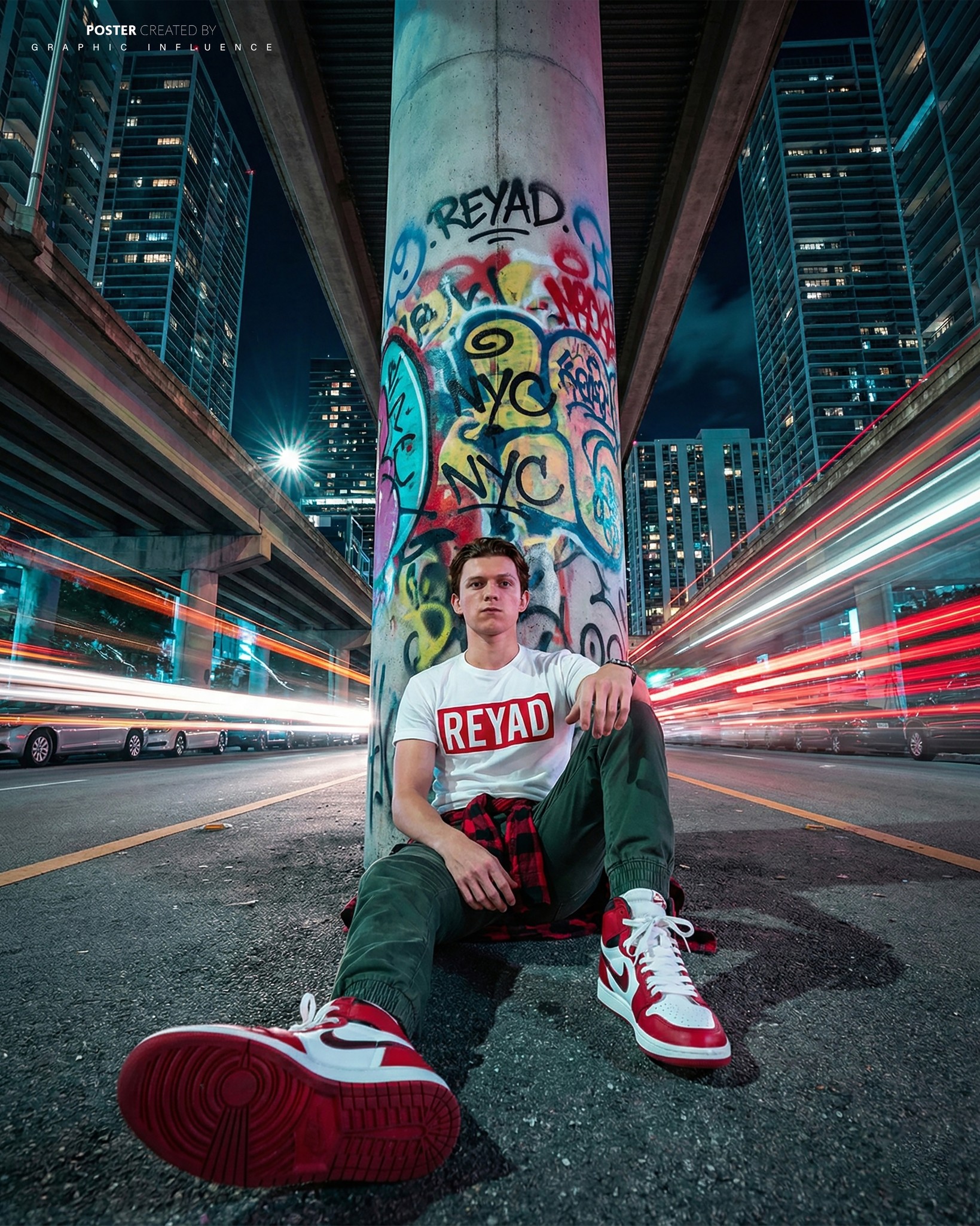 Urban Rebel Under the Neon Overpass