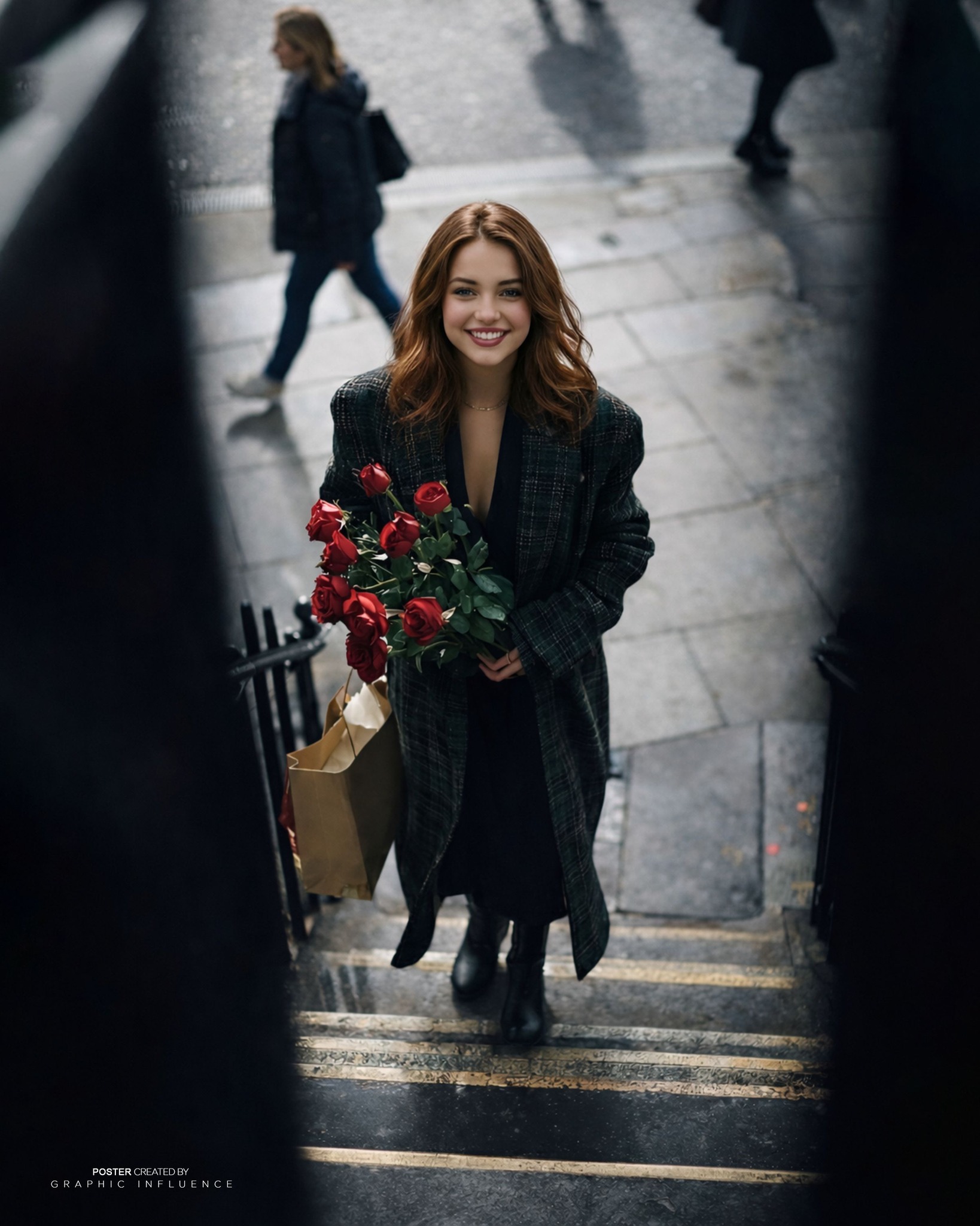Romantic City Encounter with Red Roses