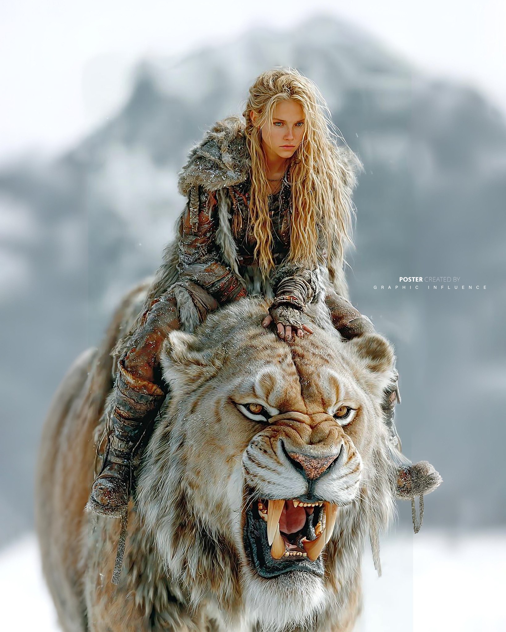 Frostborne Warrior and the Great Saber Lion