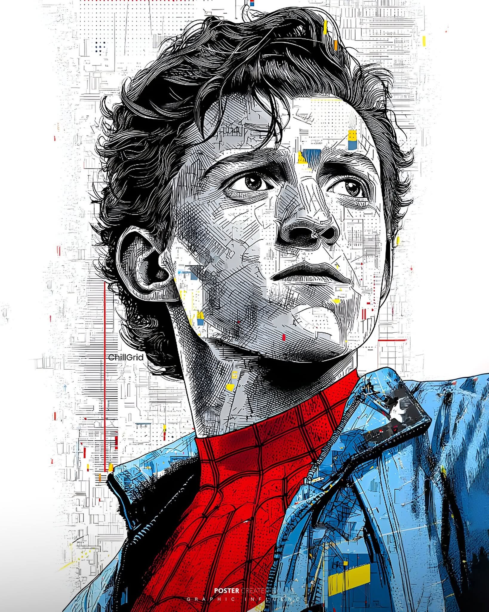 Cyberpunk Blueprint Spider-Man Portrait