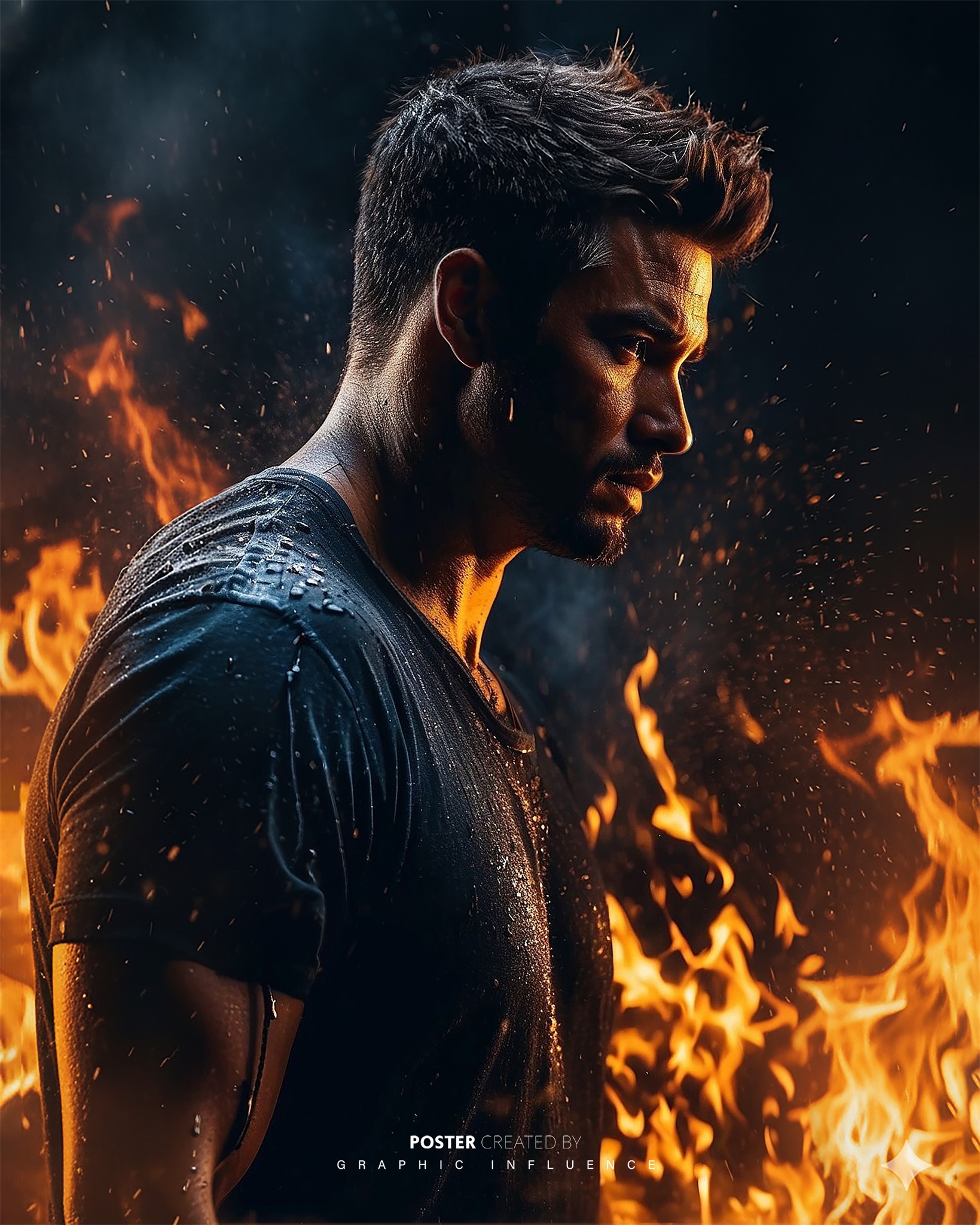 Resilient Warrior Amidst the Roaring Flames