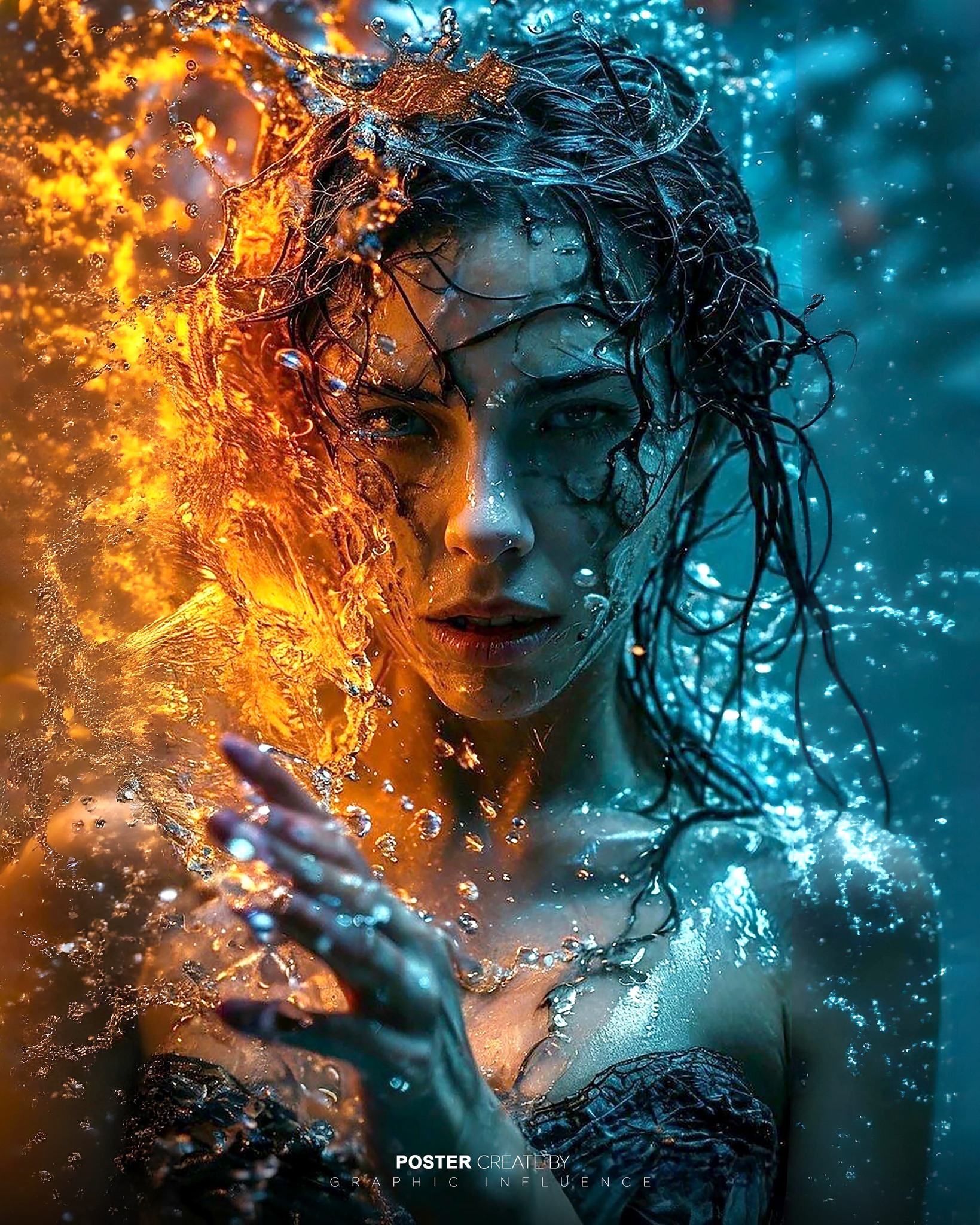 Elemental Clash: Fire and Ice Portrait