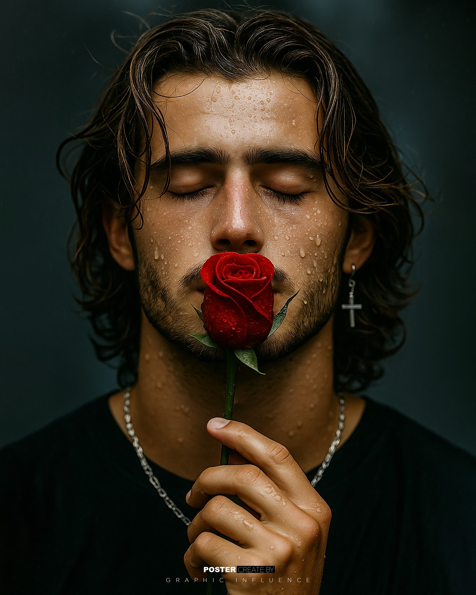 Serene Raindrops and the Crimson Rose