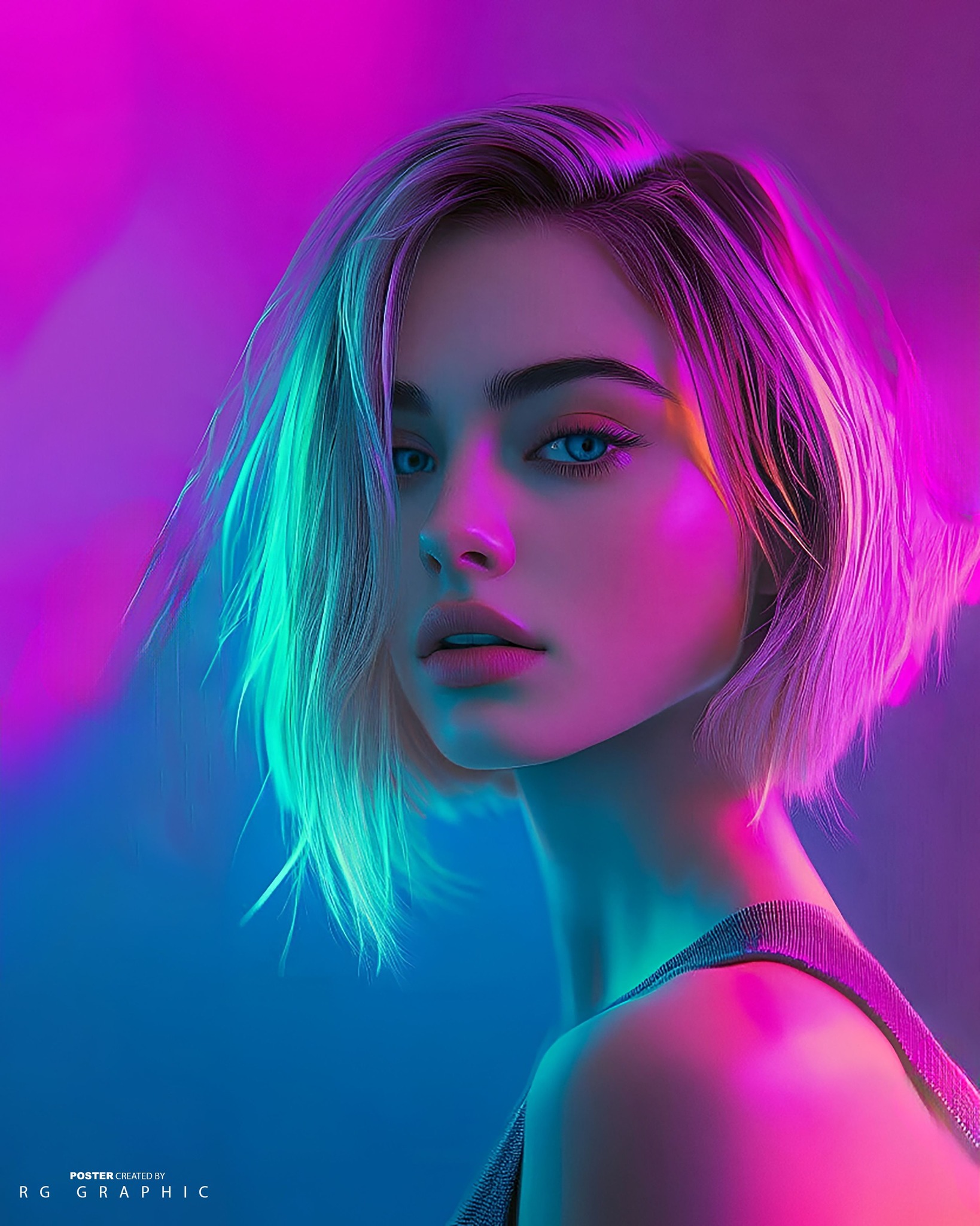 Neon Cyberpunk Portrait in Pink and Cyan