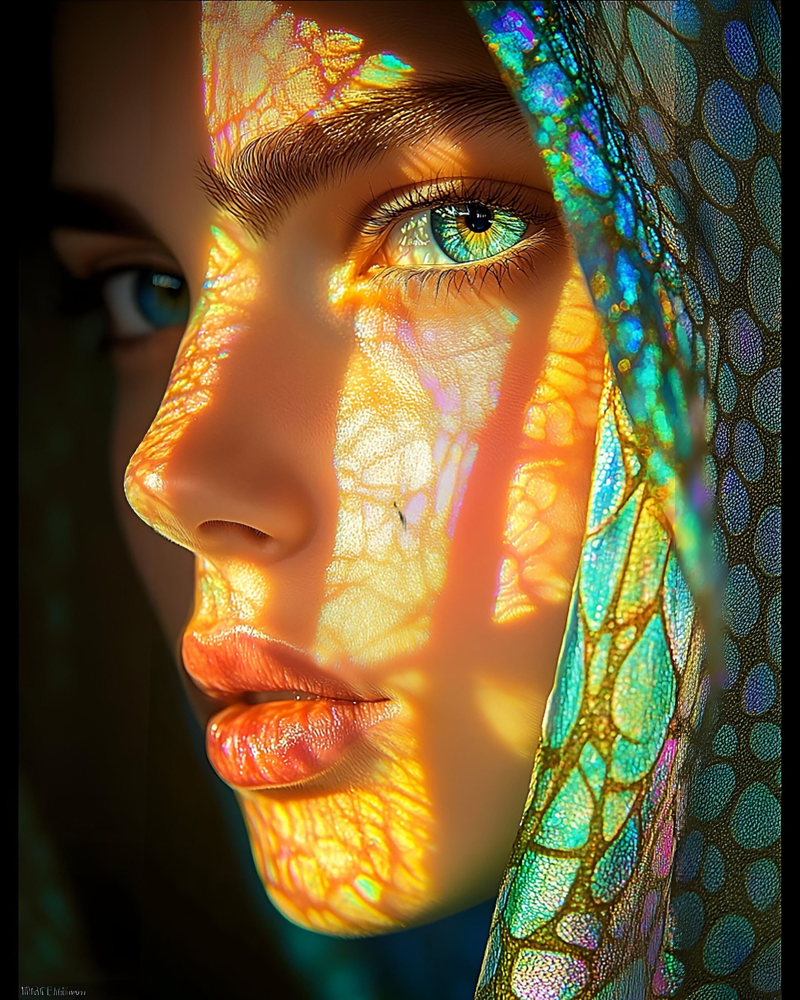Prism Light and Iridescent Stained Glass Portrait