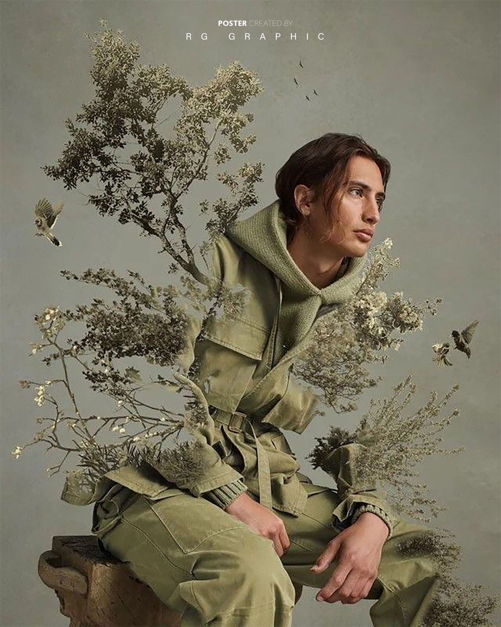 Sage Green Nature Fusion Portrait