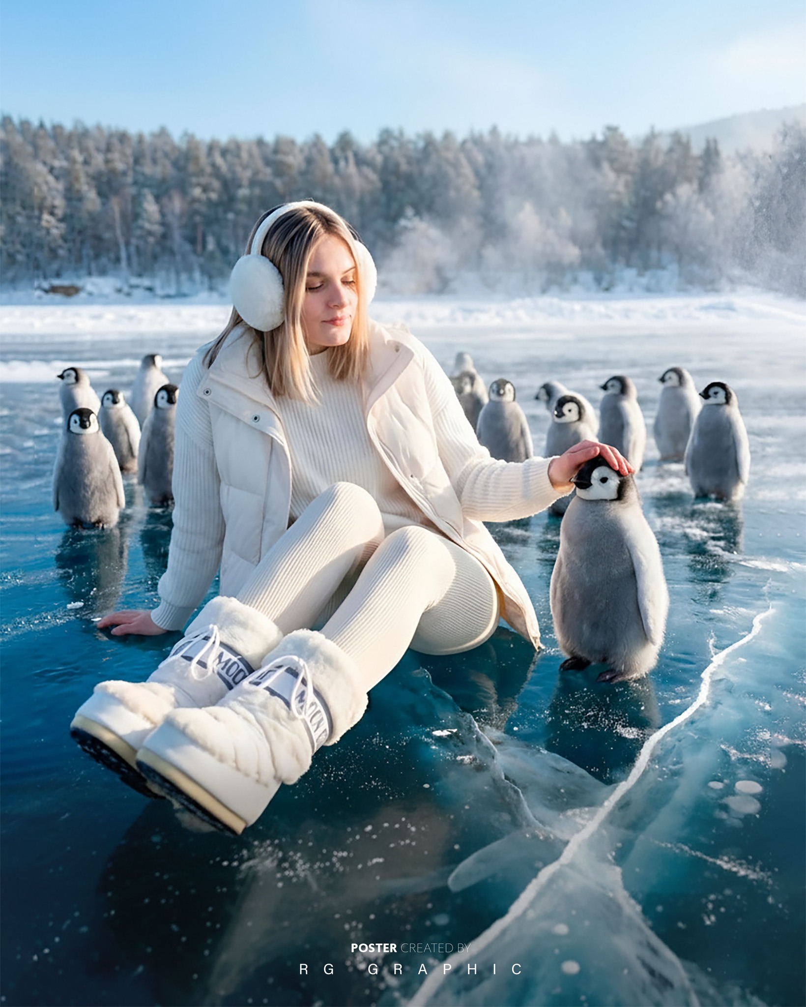 Serene Winter Bond with Penguin Chicks