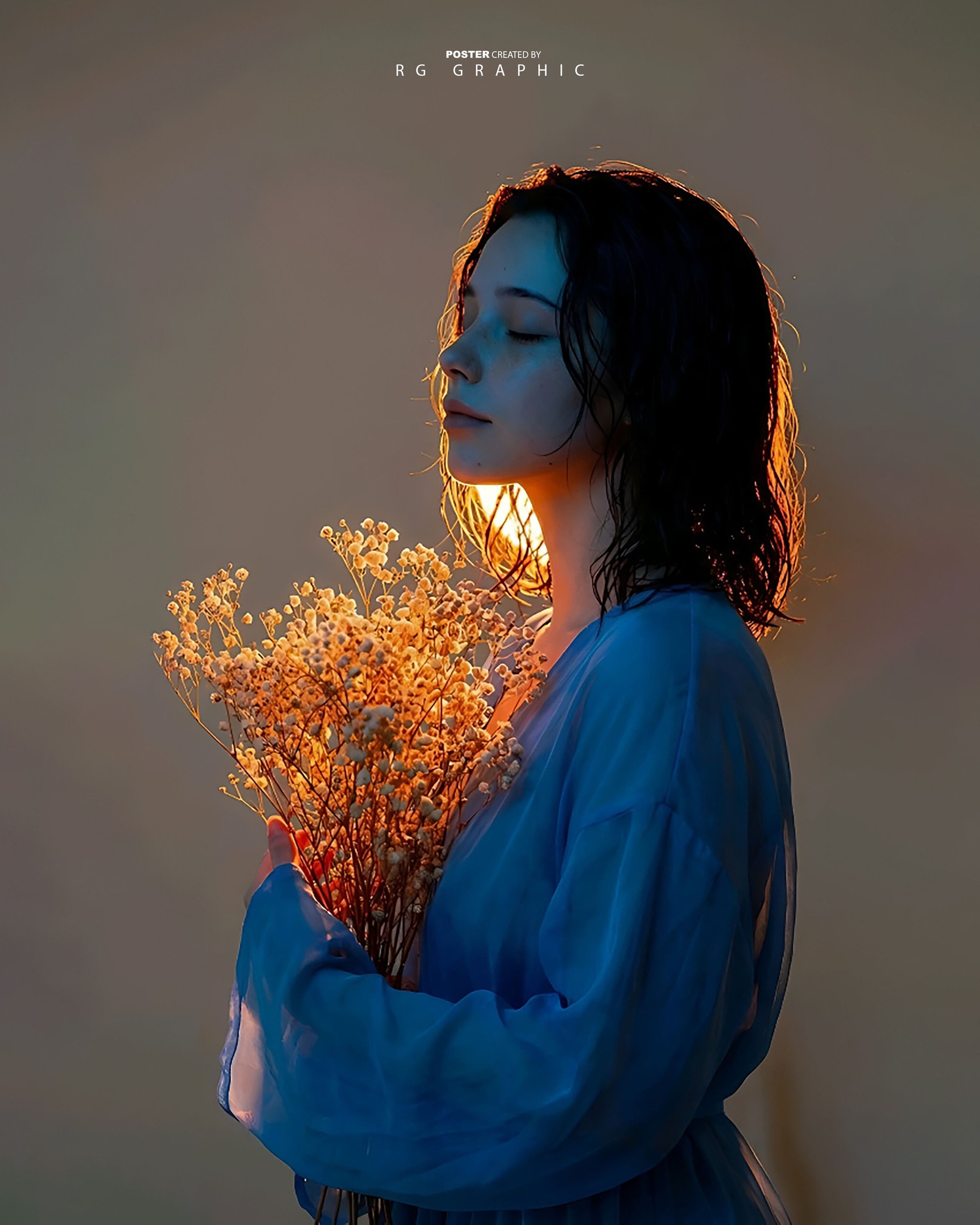 Serene Blue Glow with Golden Wildflowers