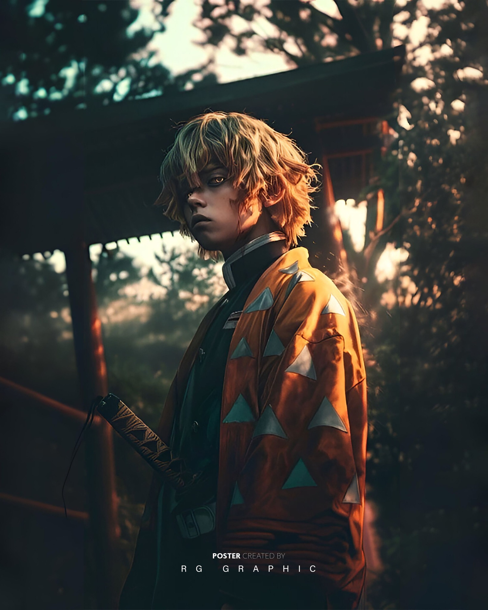 Golden Hour Swordsman at the Forest Shrine