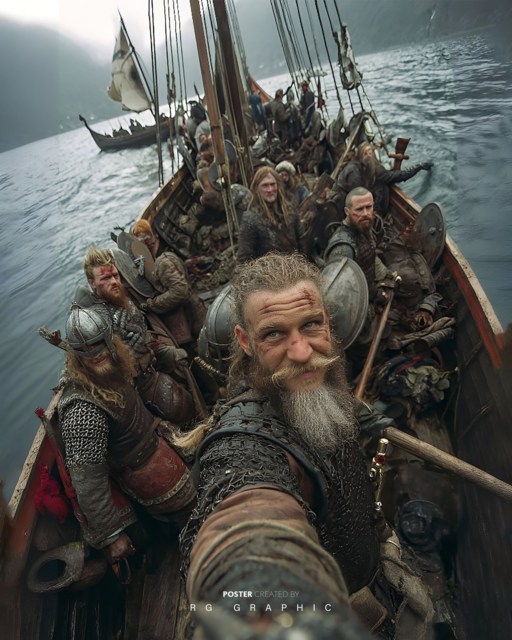 Viking Selfie in a Stormy Northern Sea