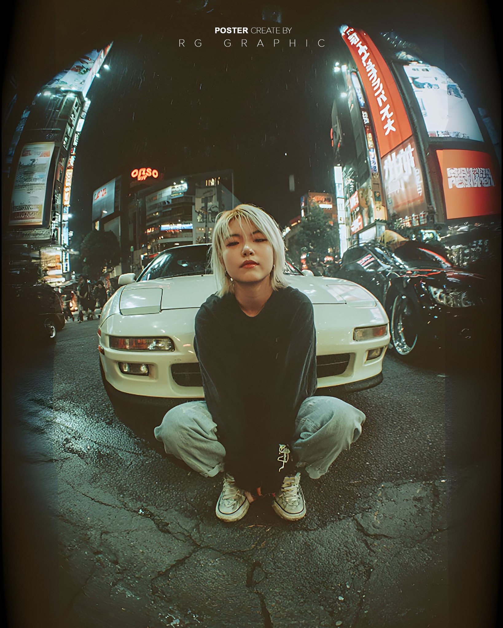 Cyberpunk Fisheye Night in Tokyo