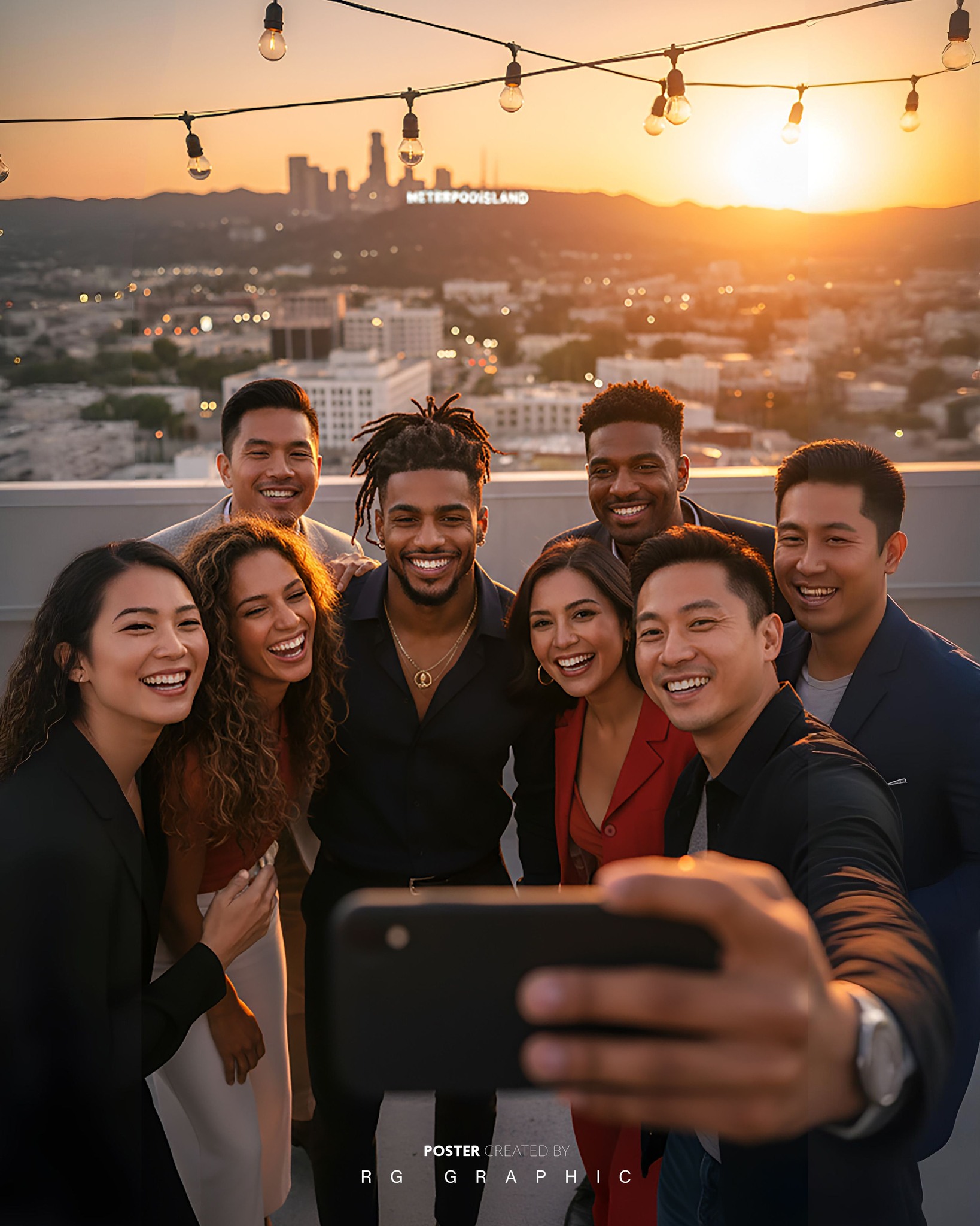 Golden Hour Rooftop Celebration Selfie