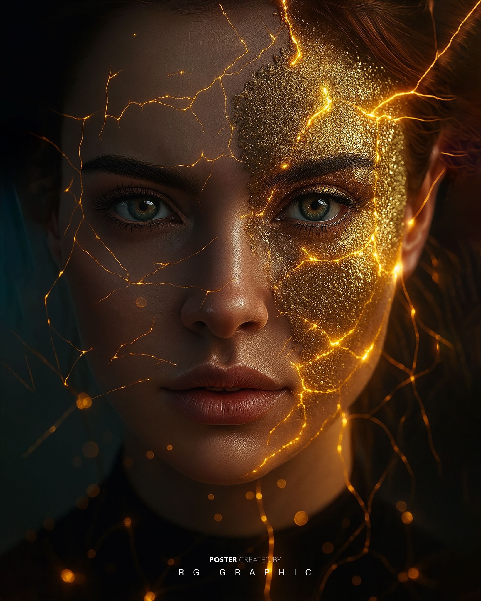 Golden Kintsugi Portrait of Ethereal Beauty