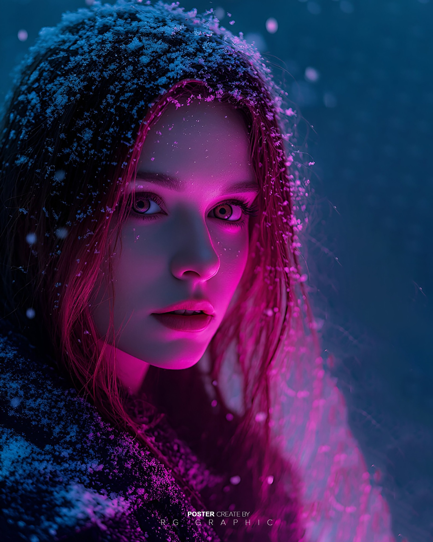 Magenta Neon Glow in the Night Snow