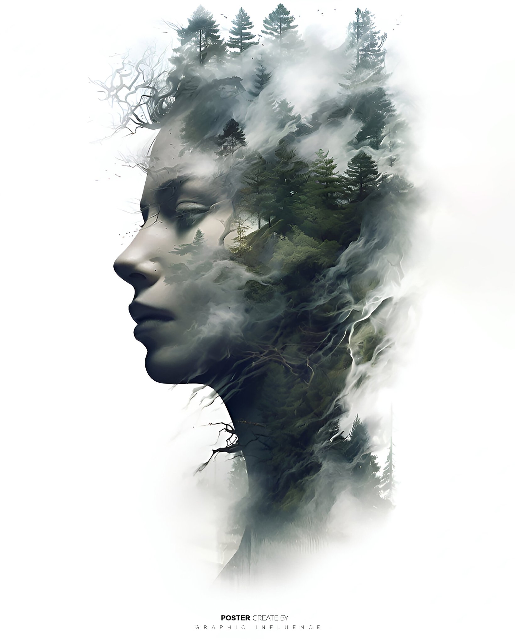 Ethereal Forest Silhouette Double Exposure