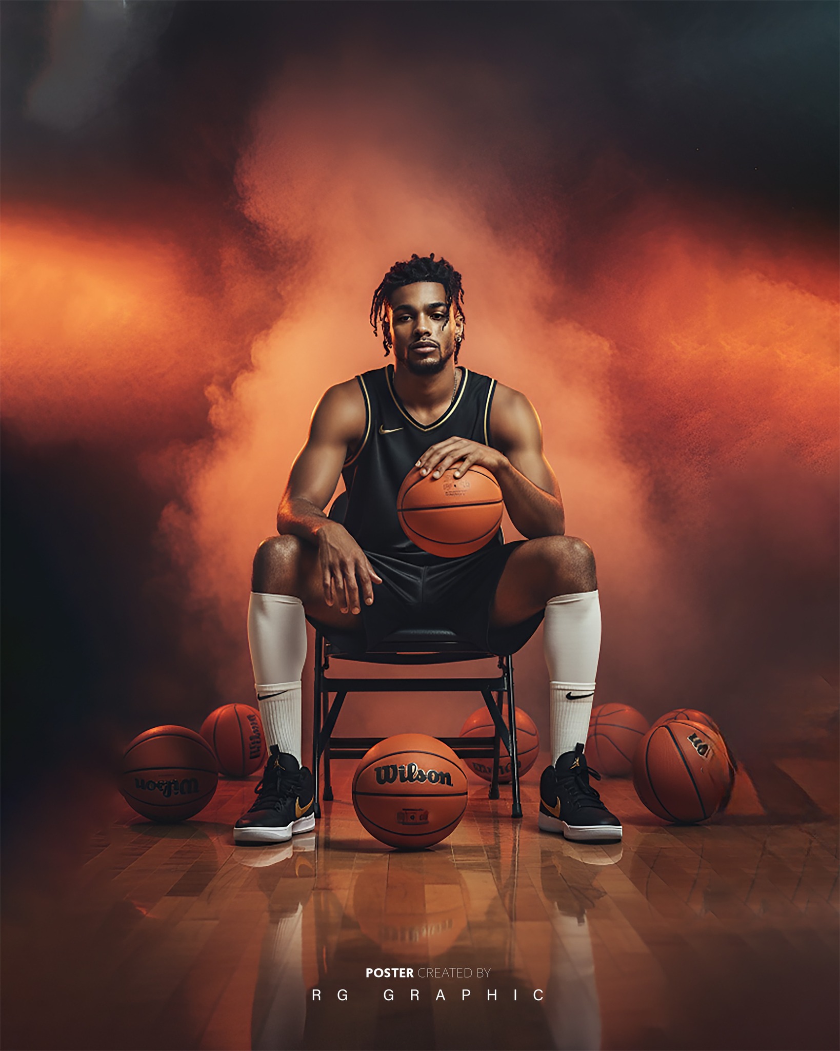 Cinematic Basketball Portrait Under Dramatic Smoke