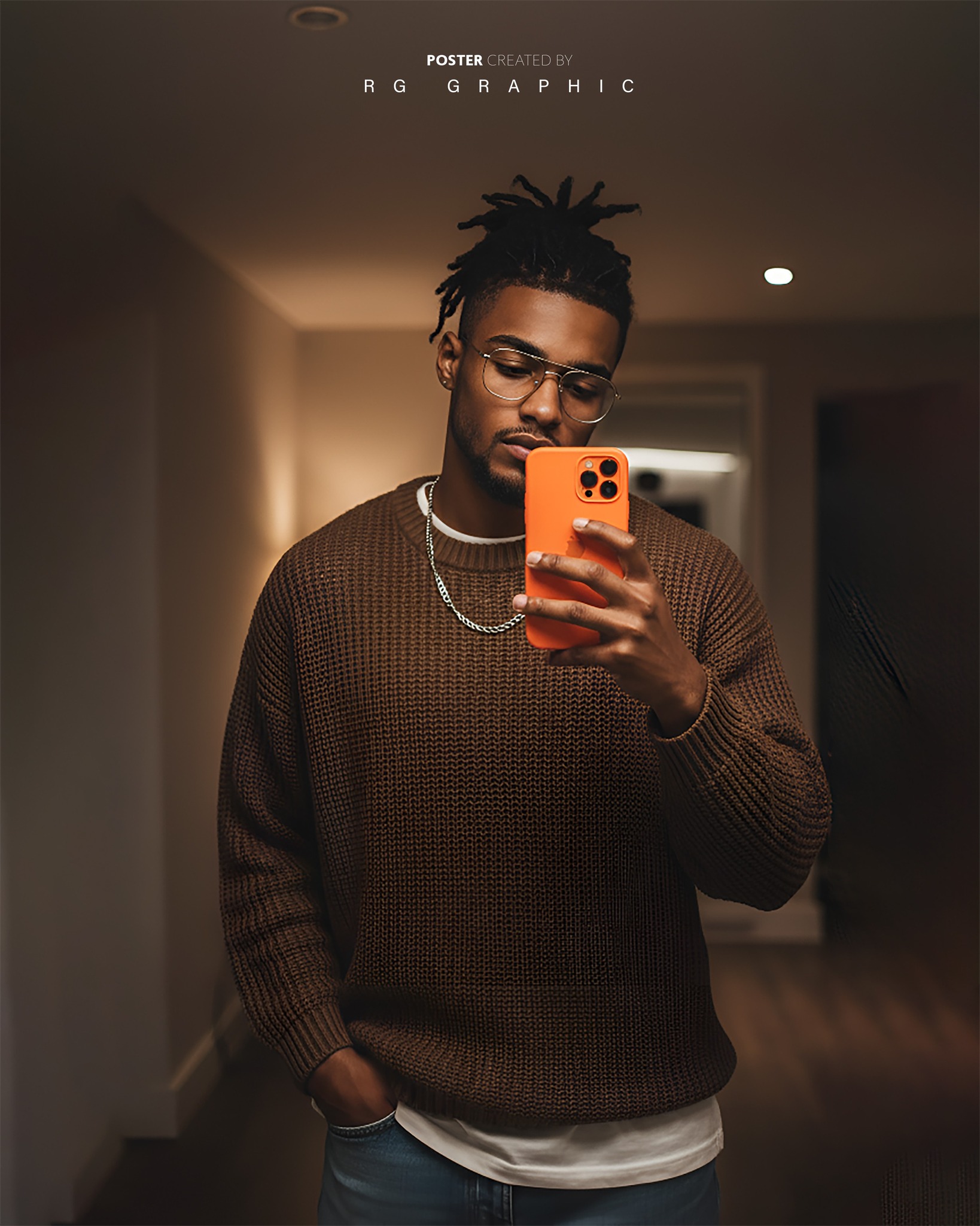 Cinematic Mirror Selfie in Warm Light