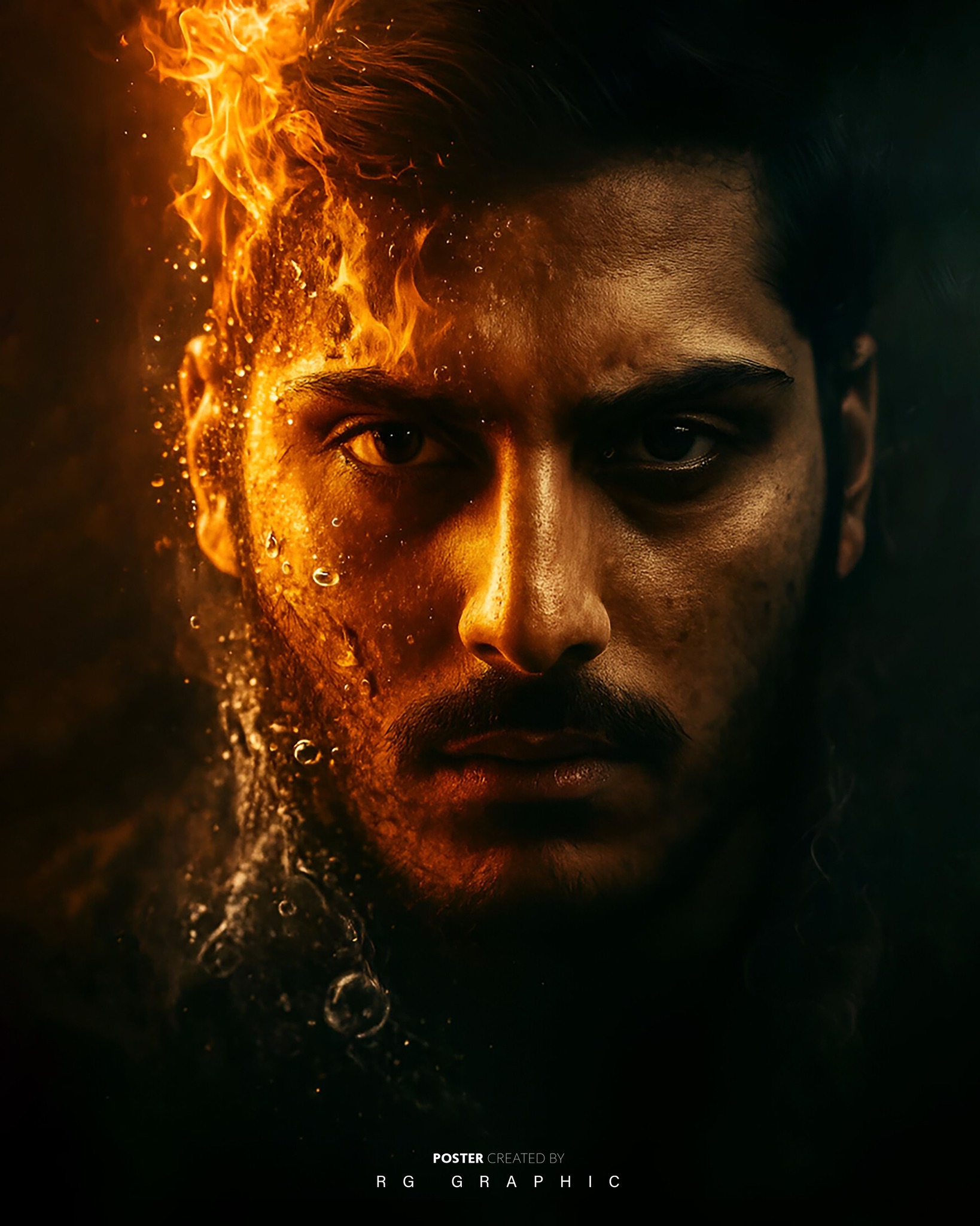 Elemental Clash: Fire and Water Portrait
