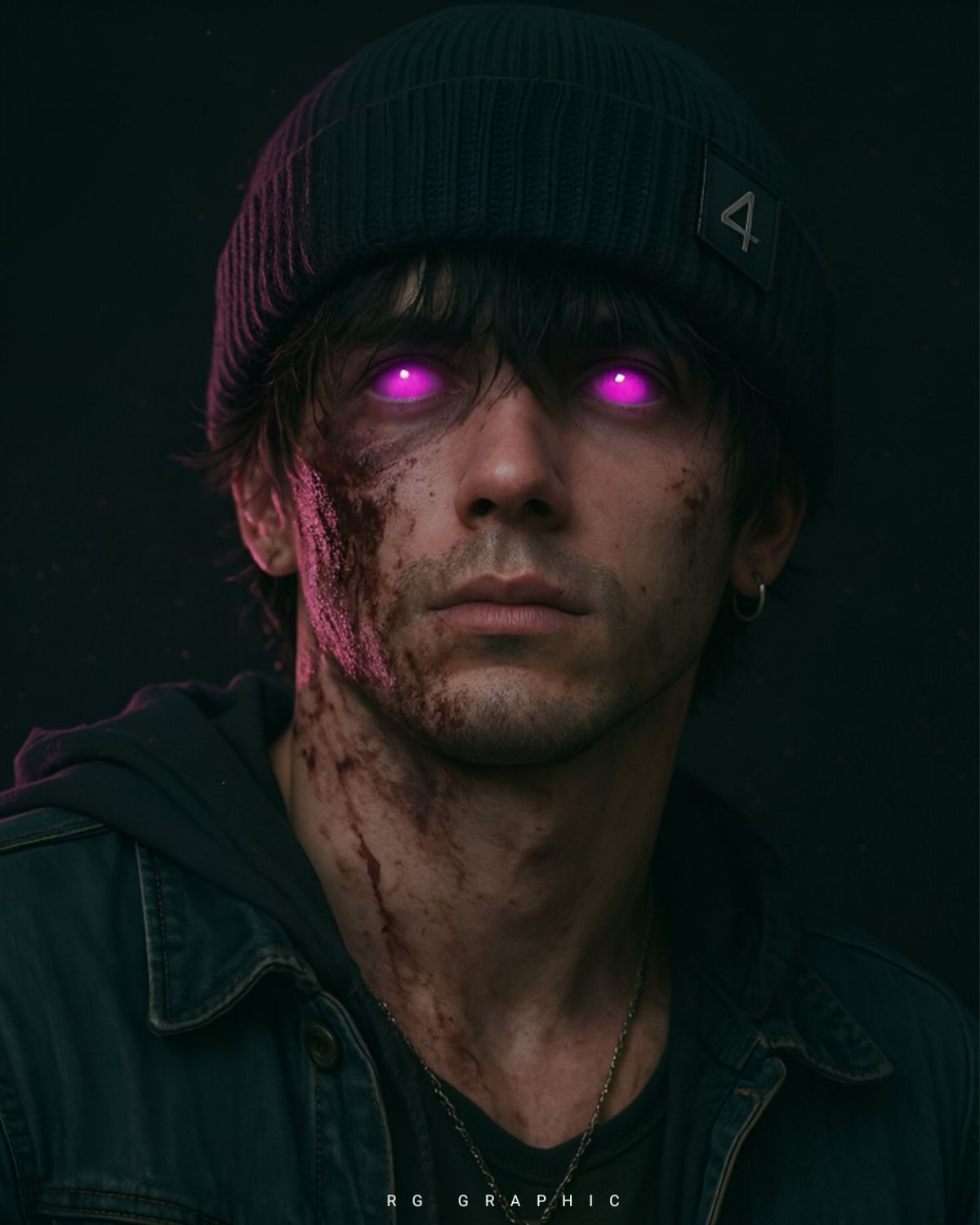 Neon Gaze of the Cursed Warrior