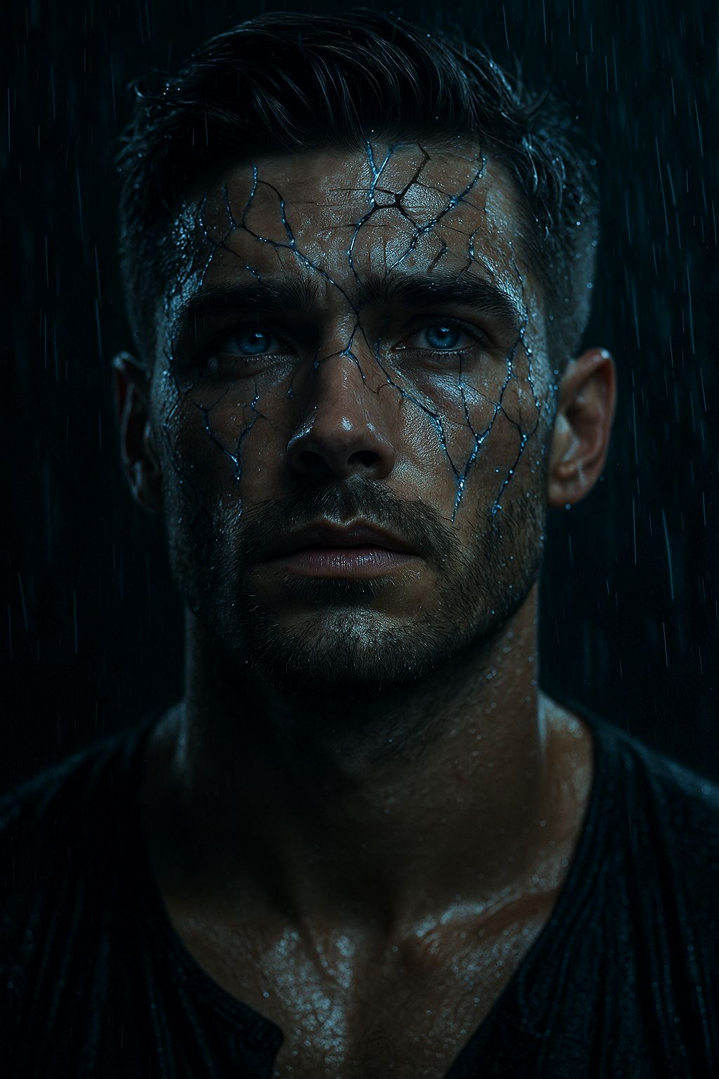 Fractured Soul in a Neon Rainstorm