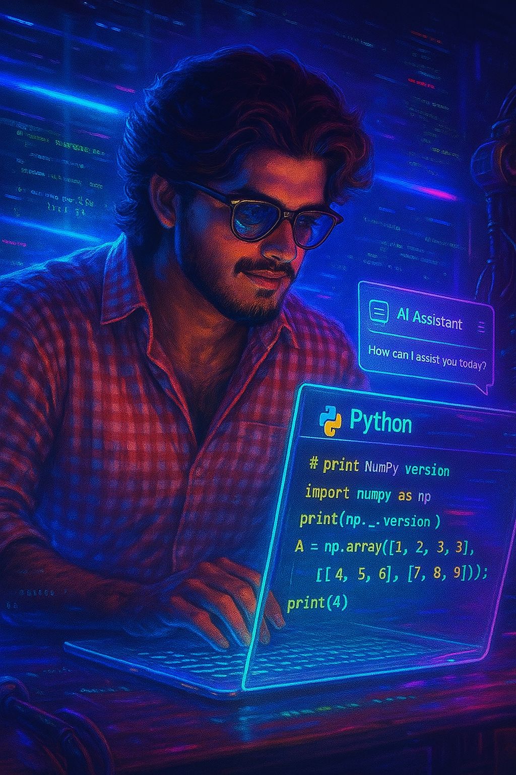 Cyberpunk Coder with AI Holographic Interface
