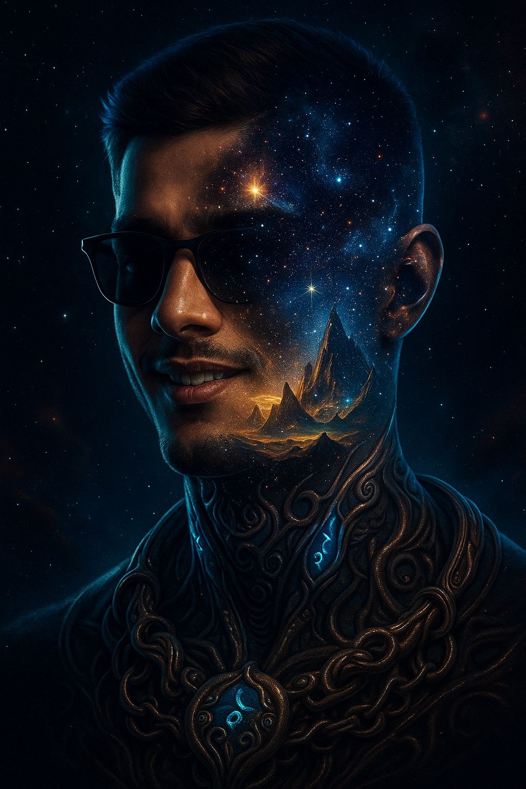 Cosmic Identity: Galactic Cyborg Portrait