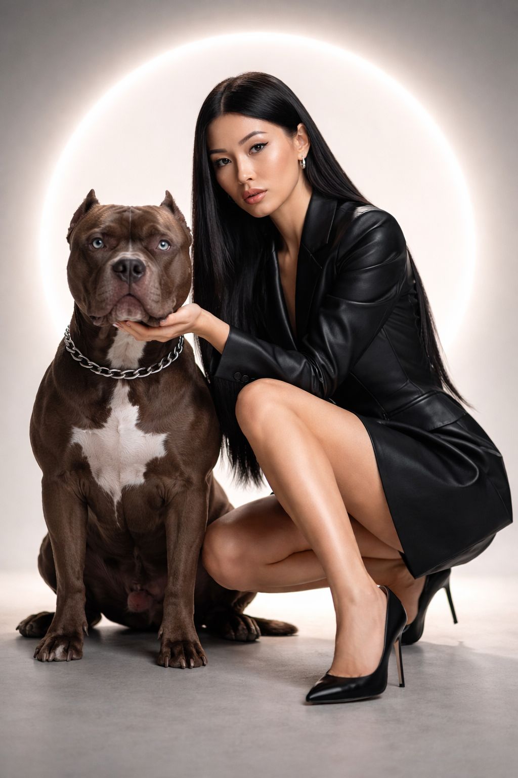Minimalist Noir Muse and Chocolate Pitbull