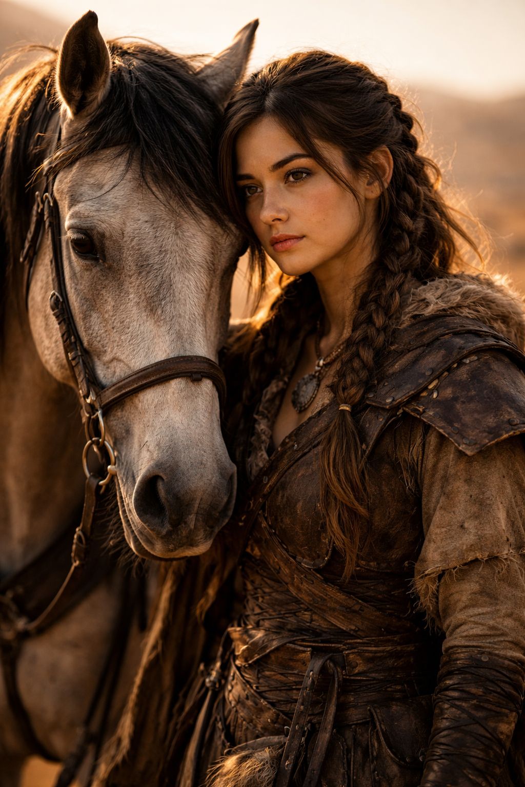 The Nomad and Her Steedat Golden Hour