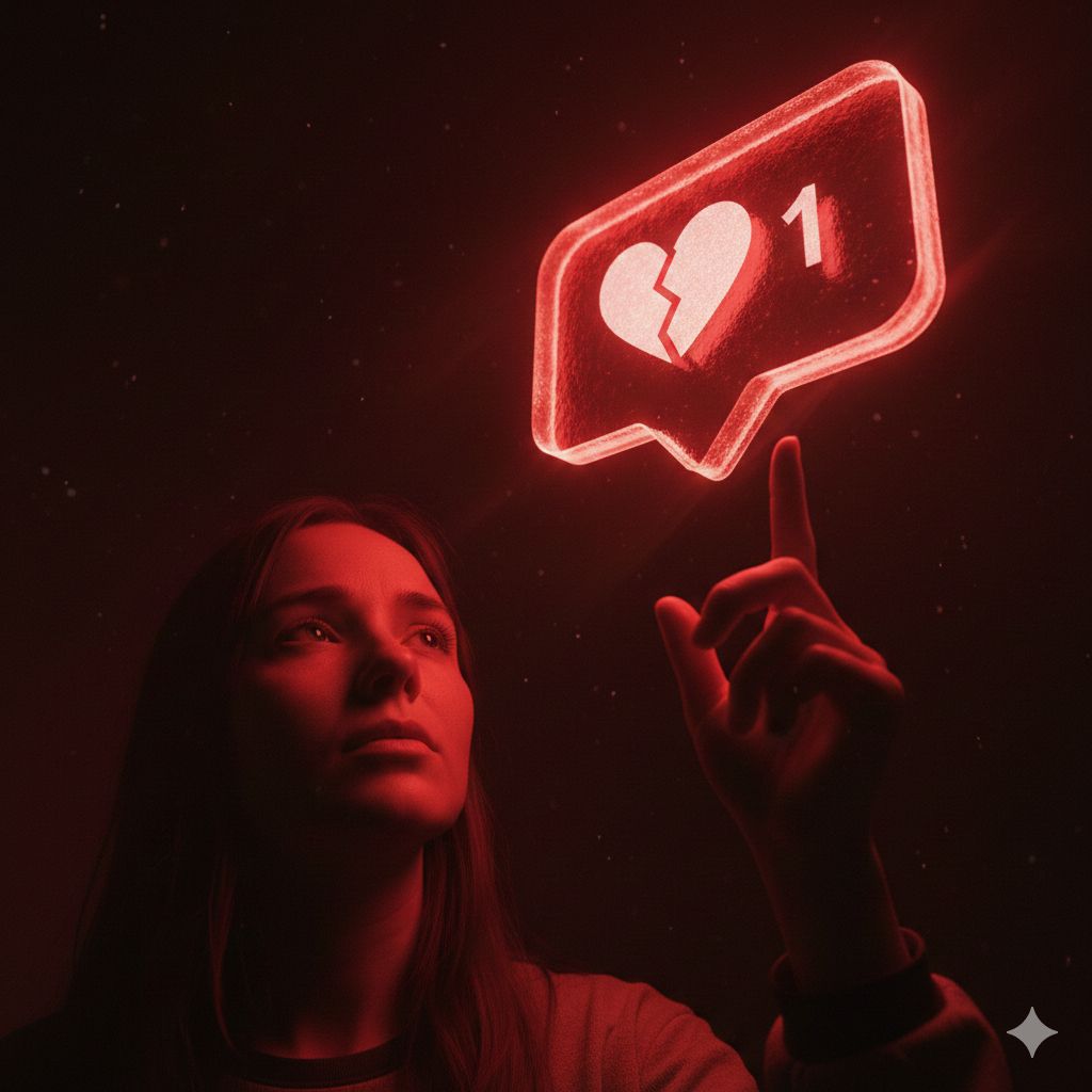 Digital Heartbreak in Red Glow