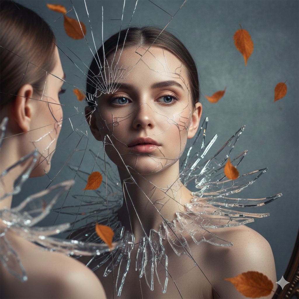 Shattered Reflection in Autumn Silence