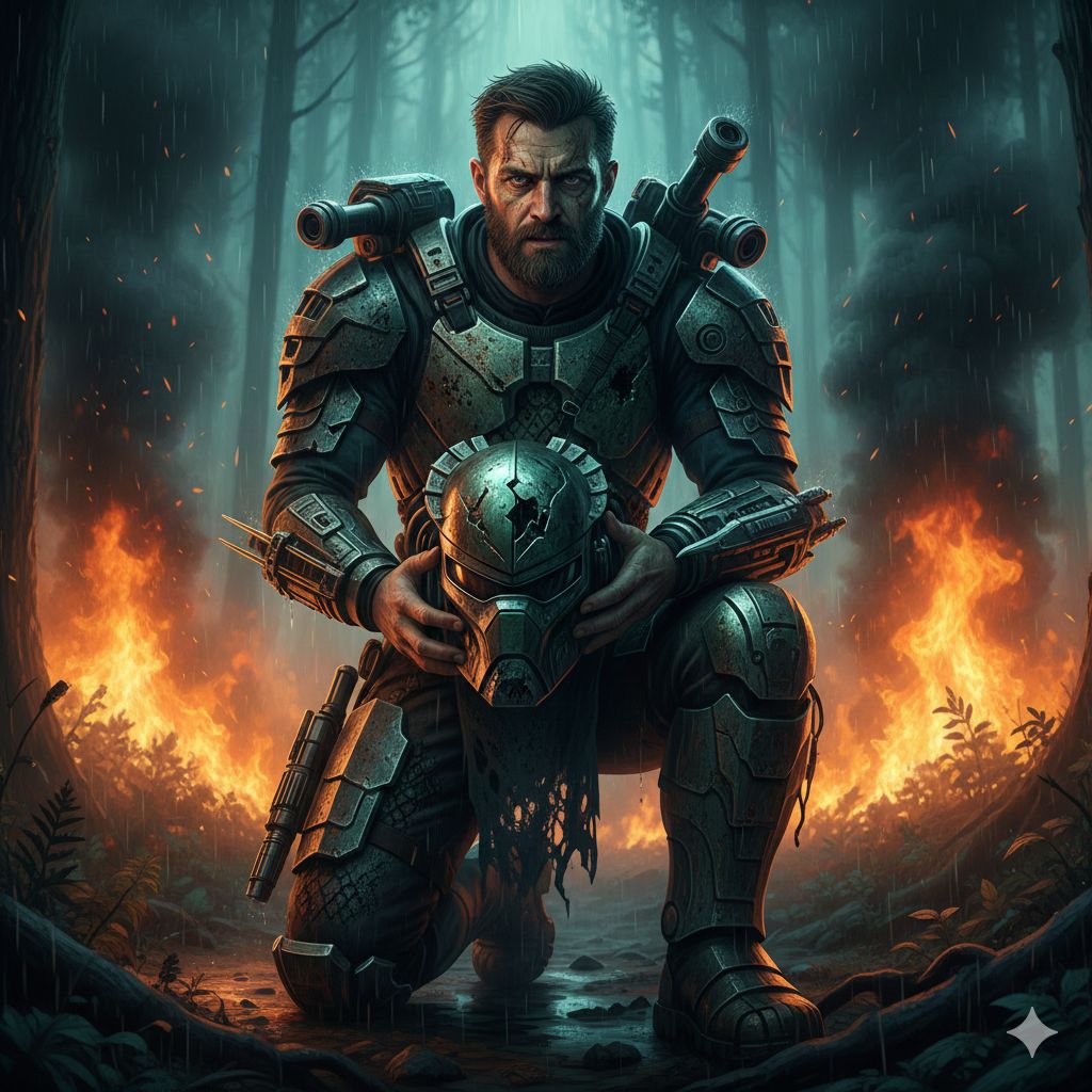 Defeated Predator in a Burning Forest