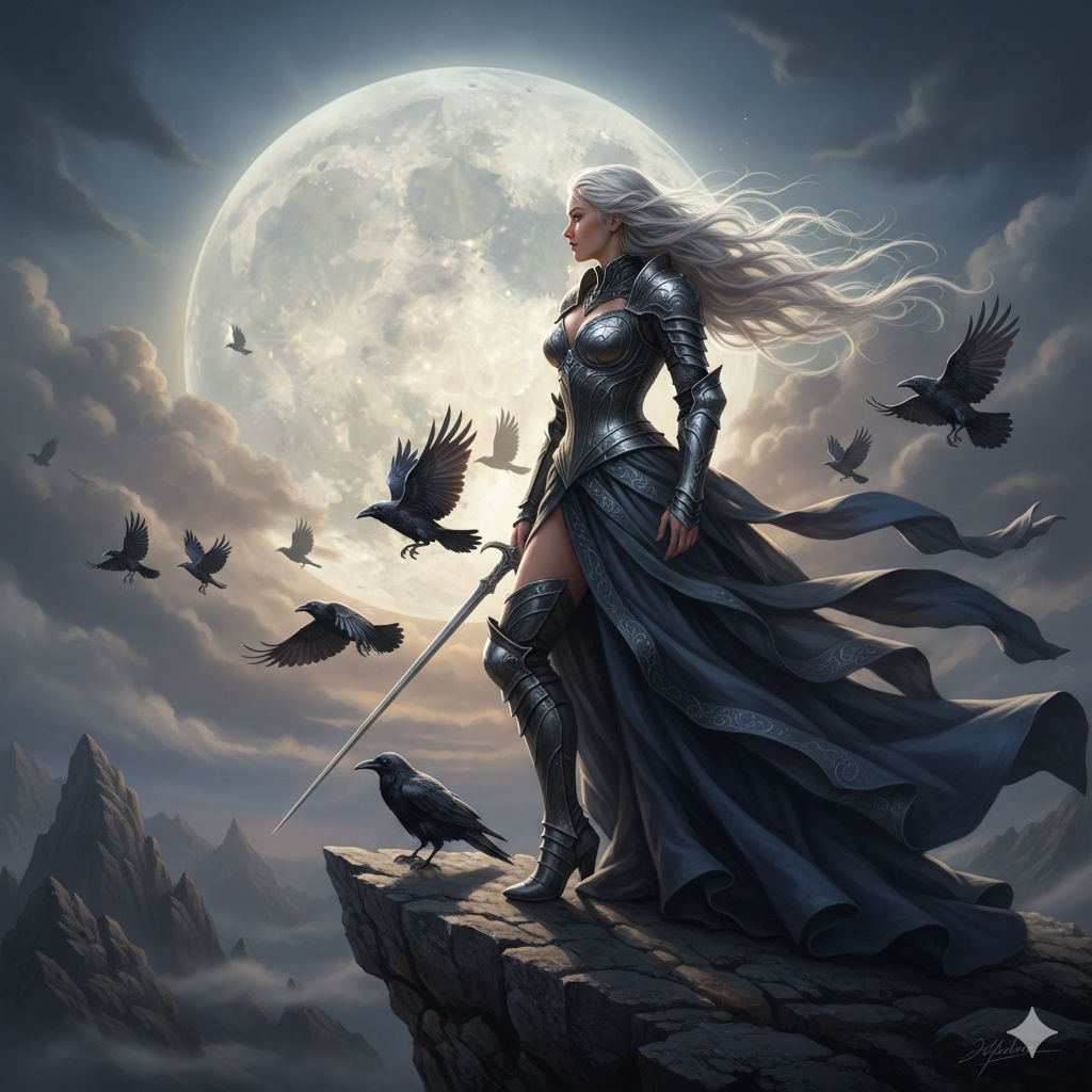 Celestial Raven Queen Beneath The Blood Moon
