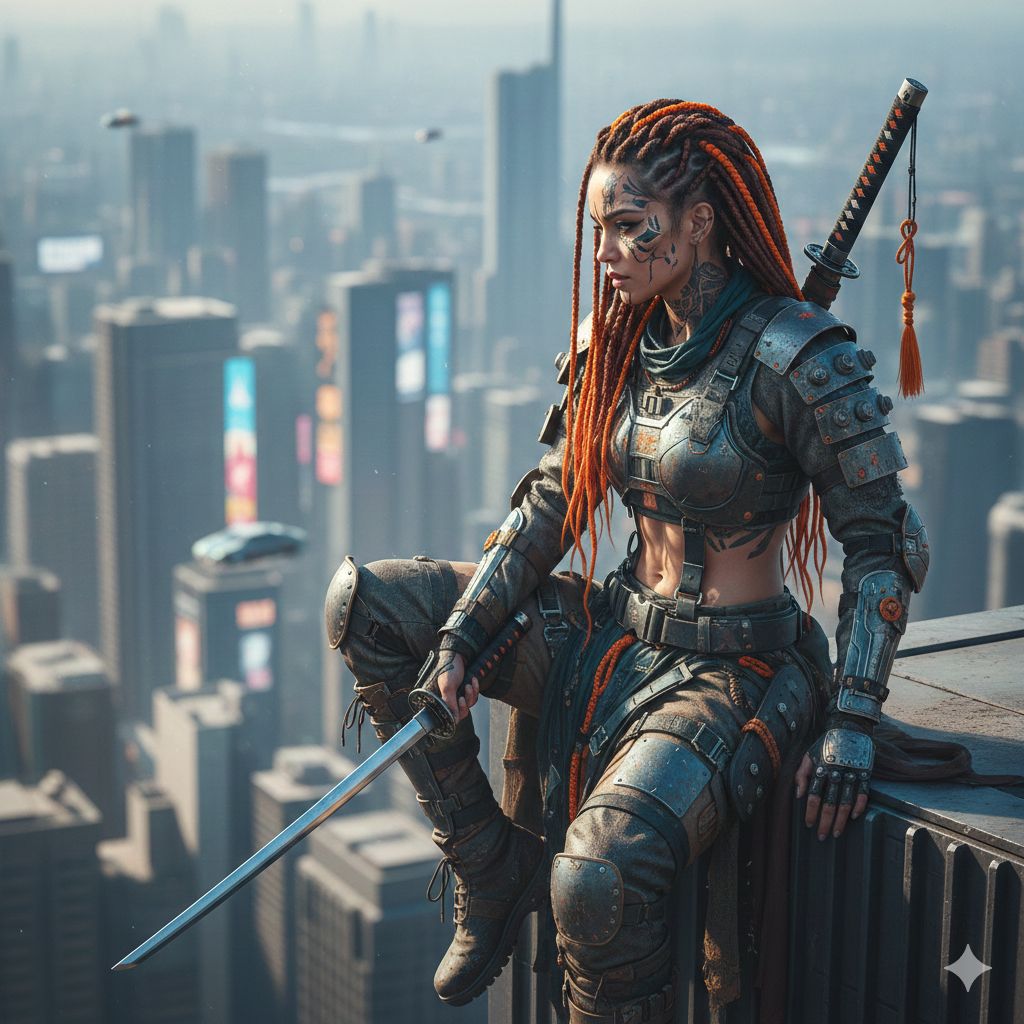 Cyberpunk Samurai Queen of the Skyline