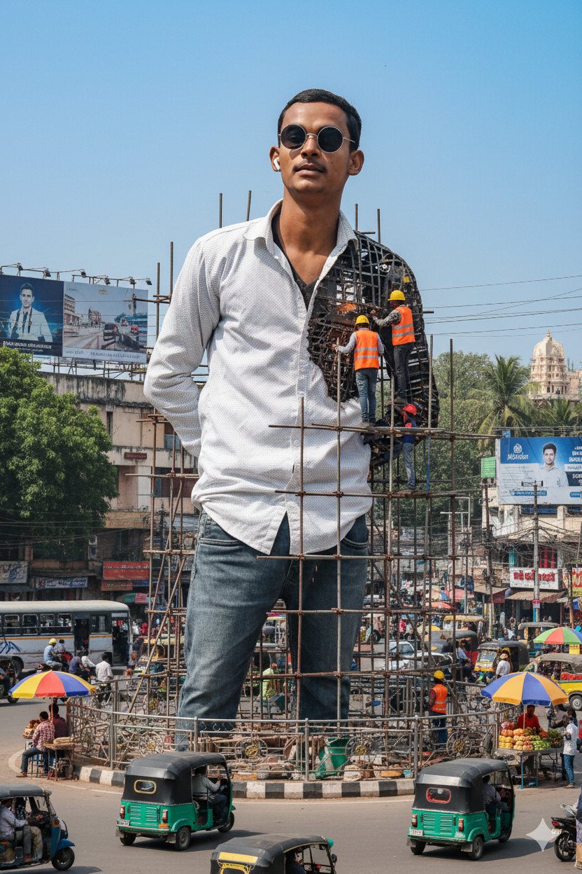 Monumental Progress in a Bustling Cityscape
