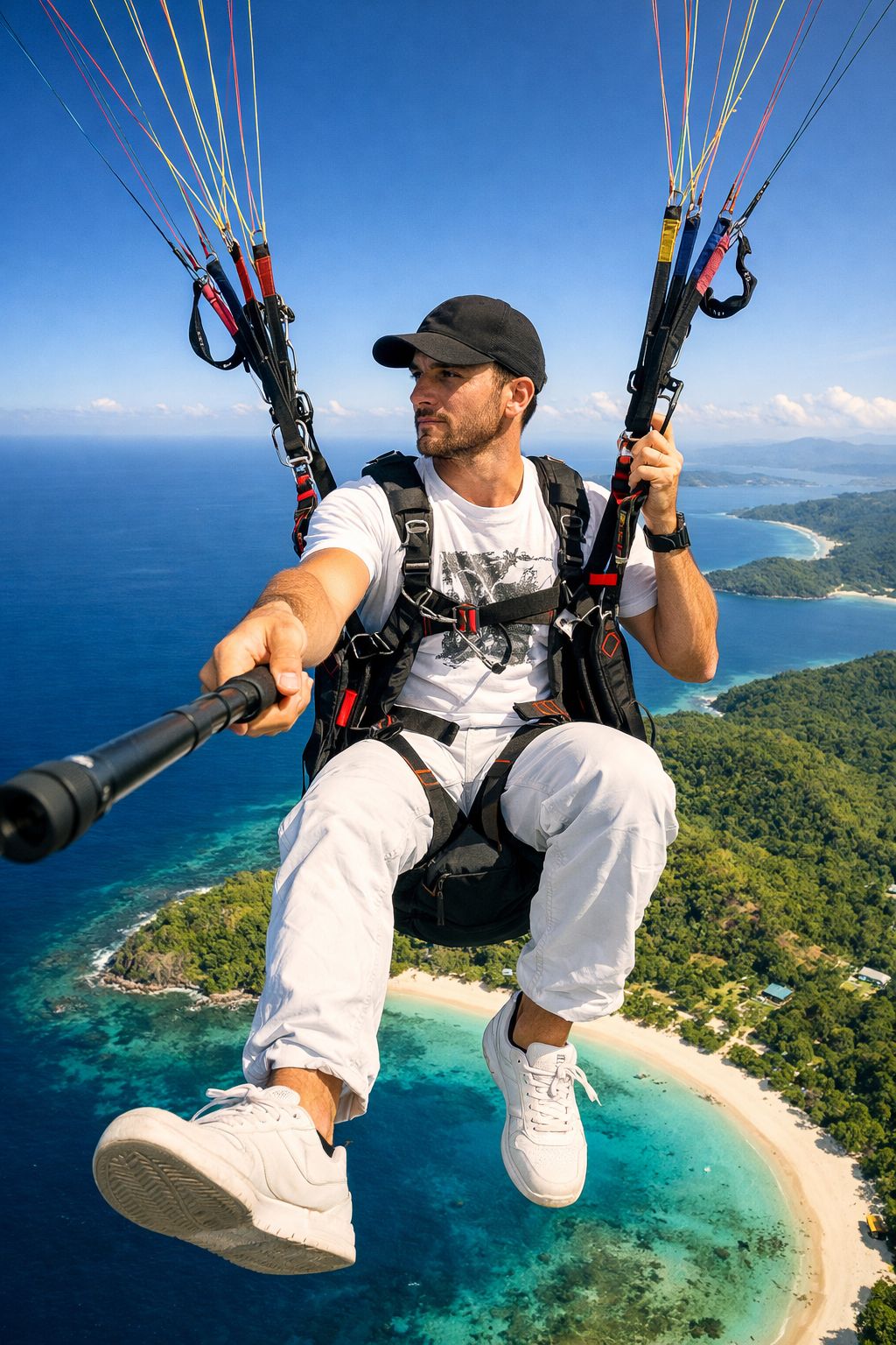 Tropical Island Paragliding Selfie Perspective