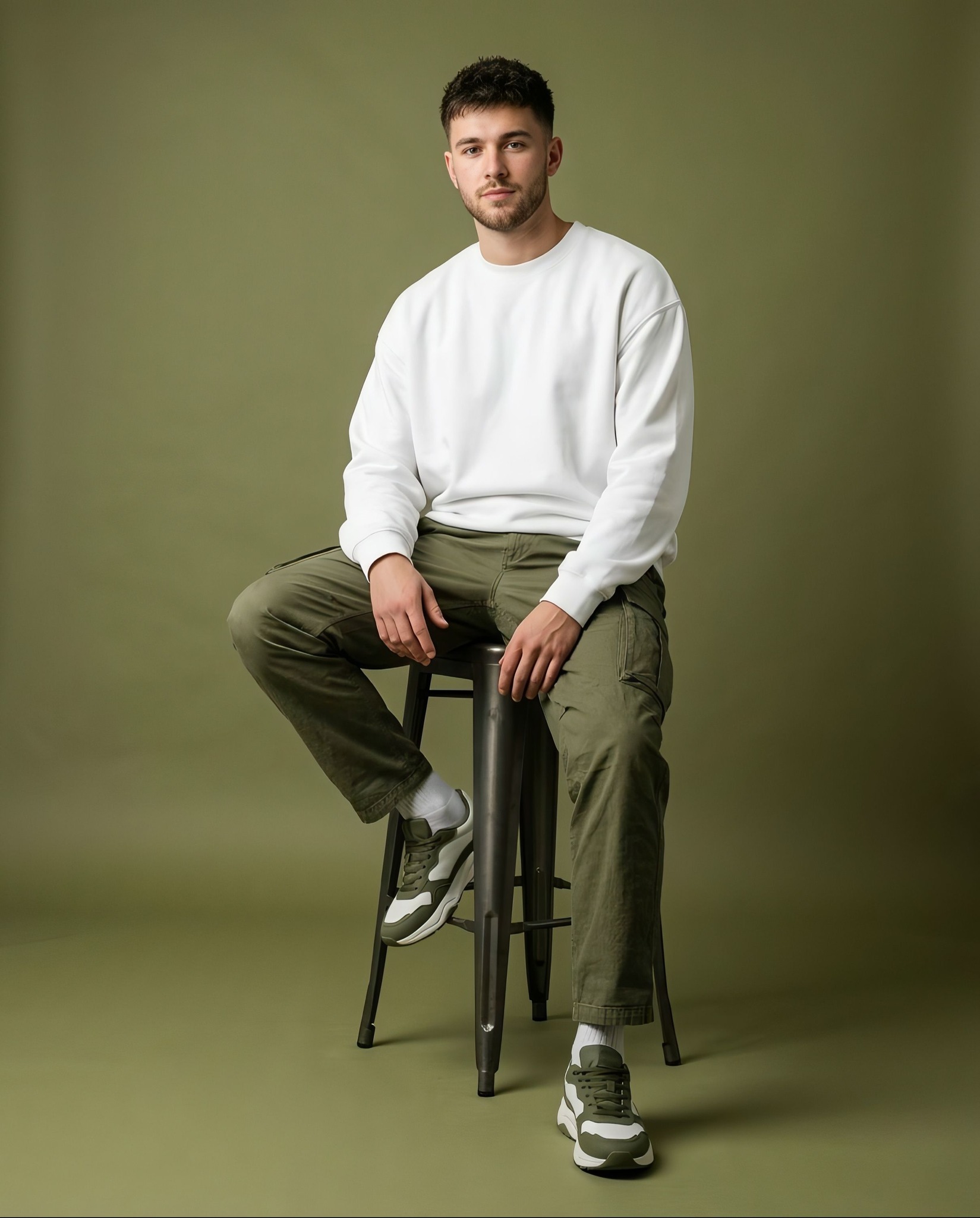Minimalist Cargo and Olive Studio Portrait