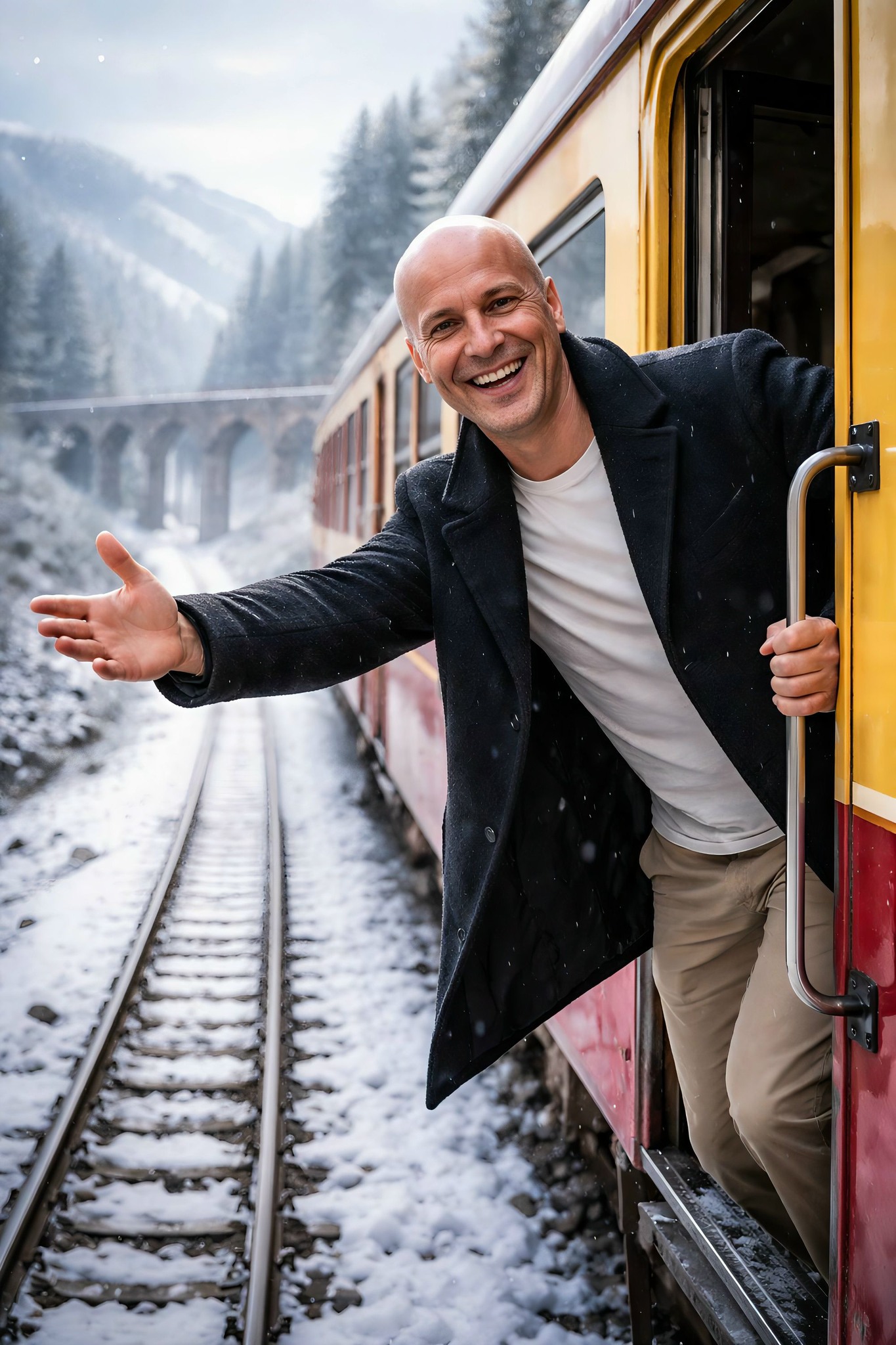 Winter Train Greeting in the Mountains