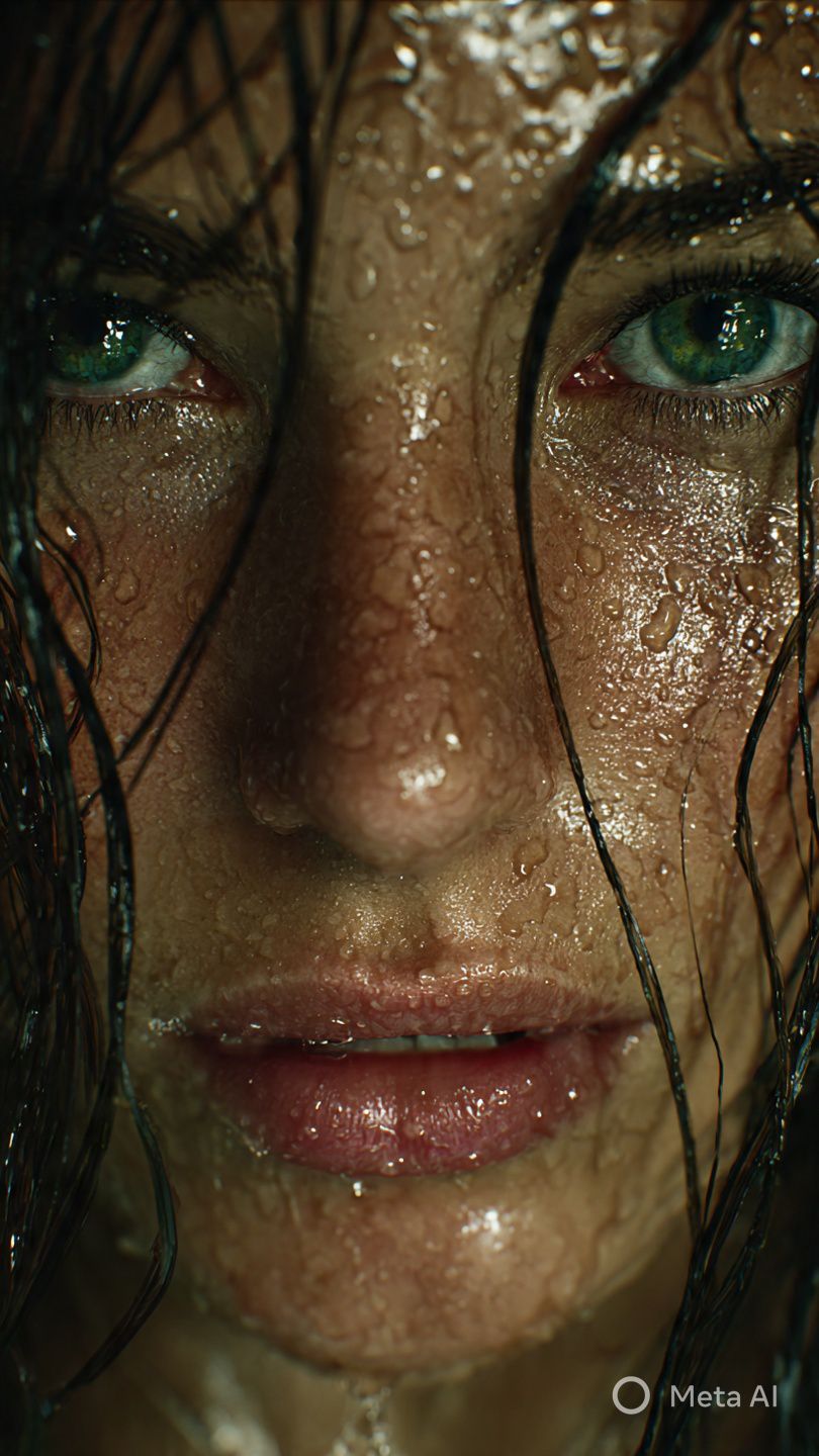 Glistening Emerald Gaze in the Rain