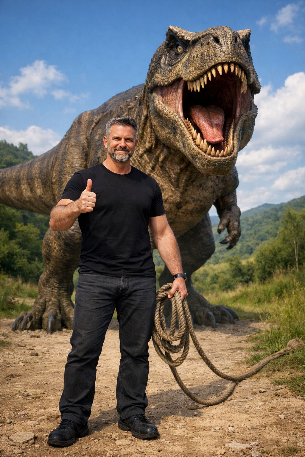 Man Walking His Pet T-Rex