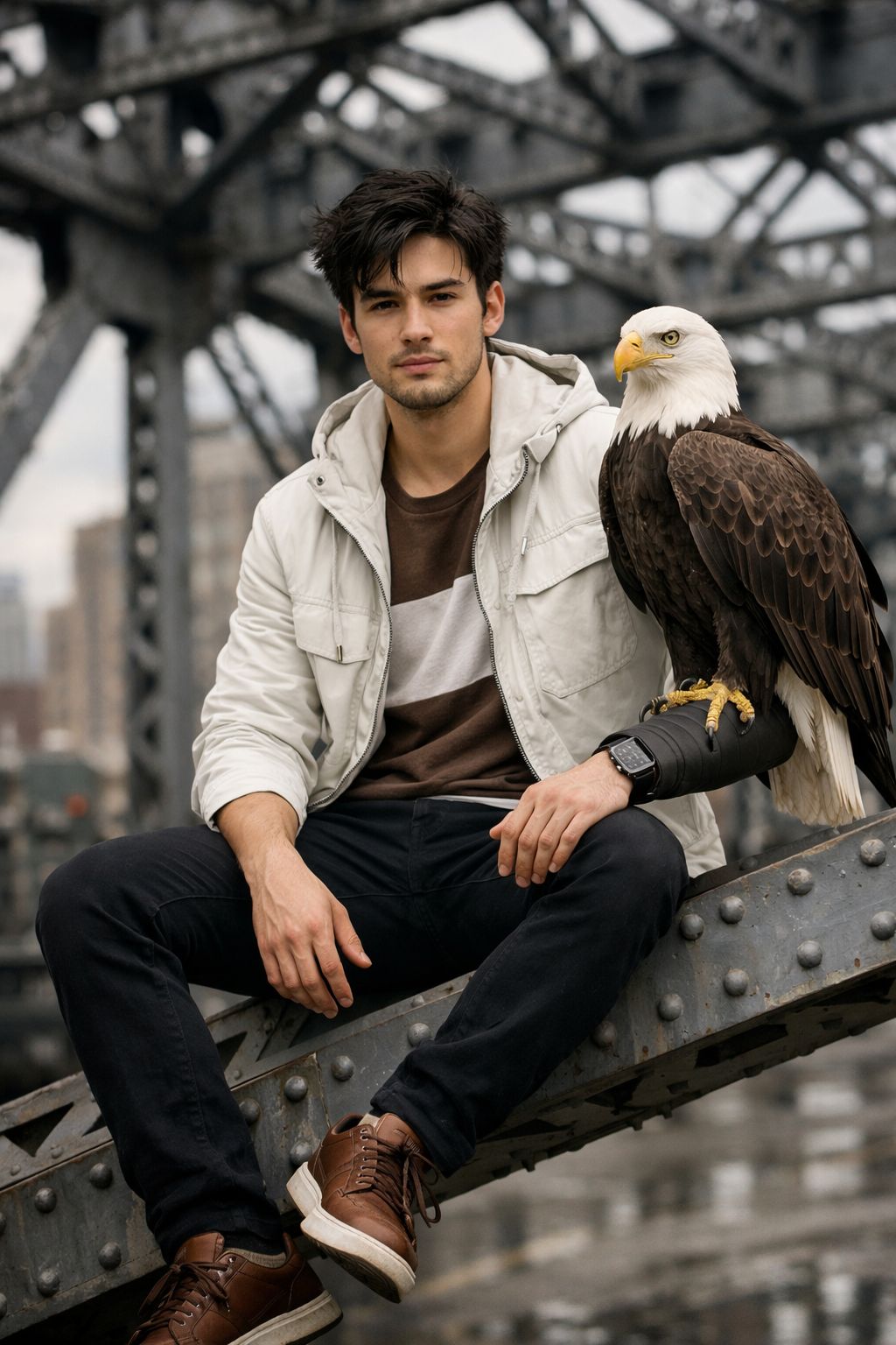 Urban Explorer with Majestic White Eagle