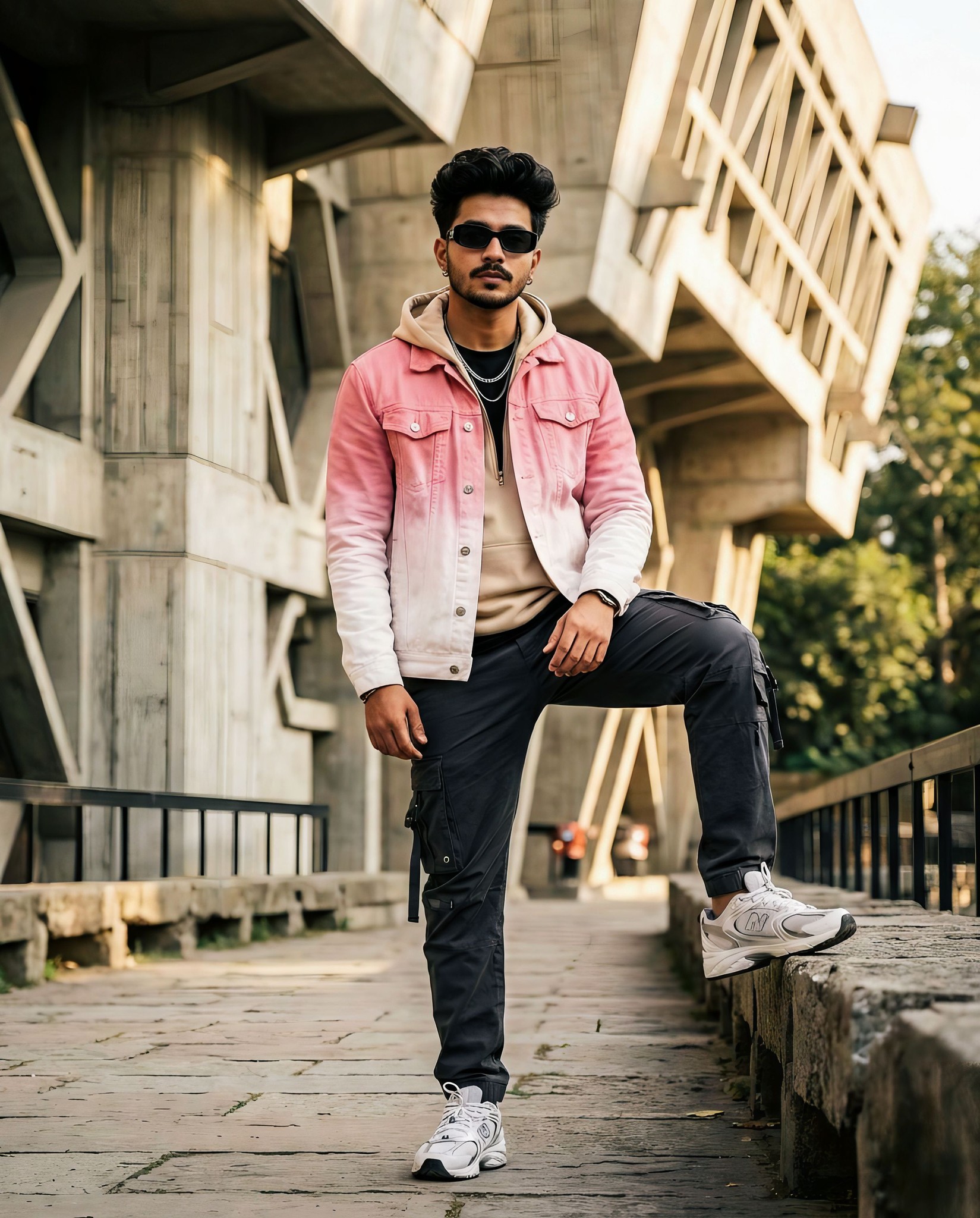 Urban Brutalist Fashion in Pink Gradient Denim