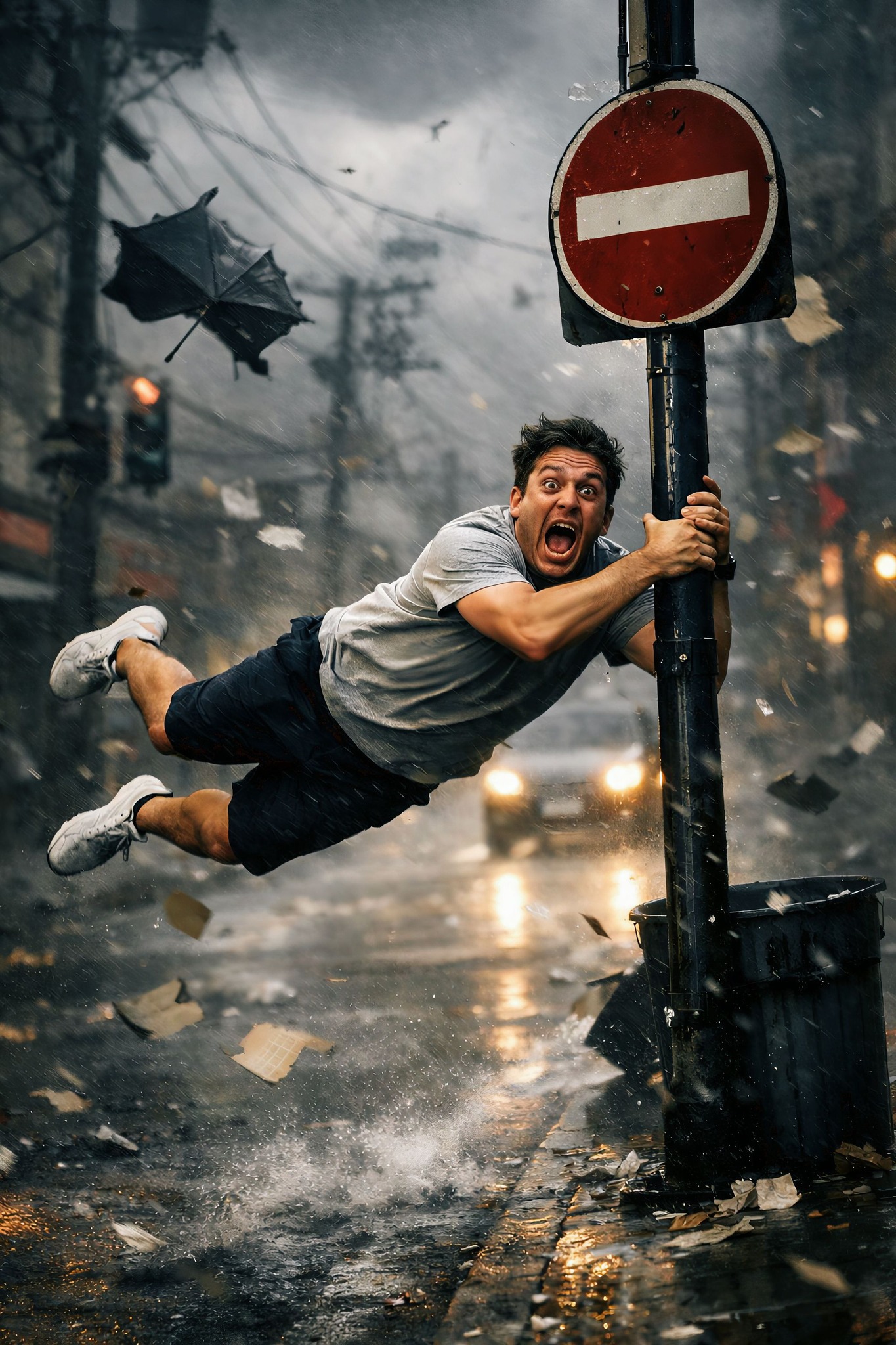 Defying Gravity in a Comic Storm Wind