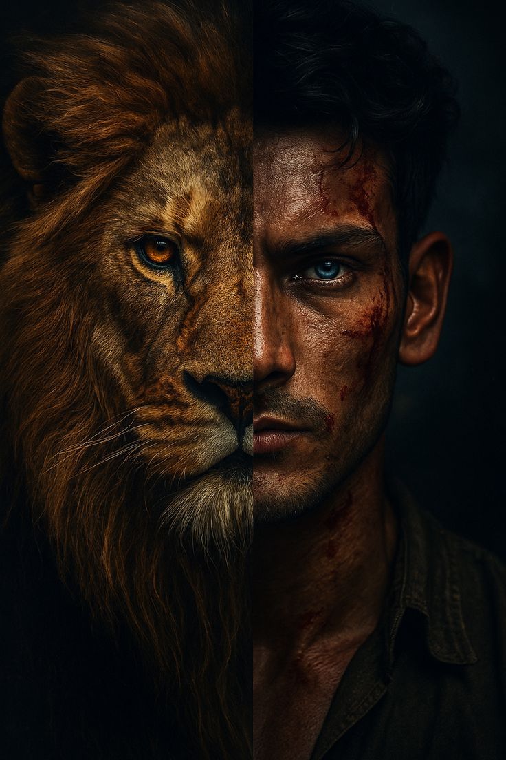 Man and Lion Dual Soul Portrait