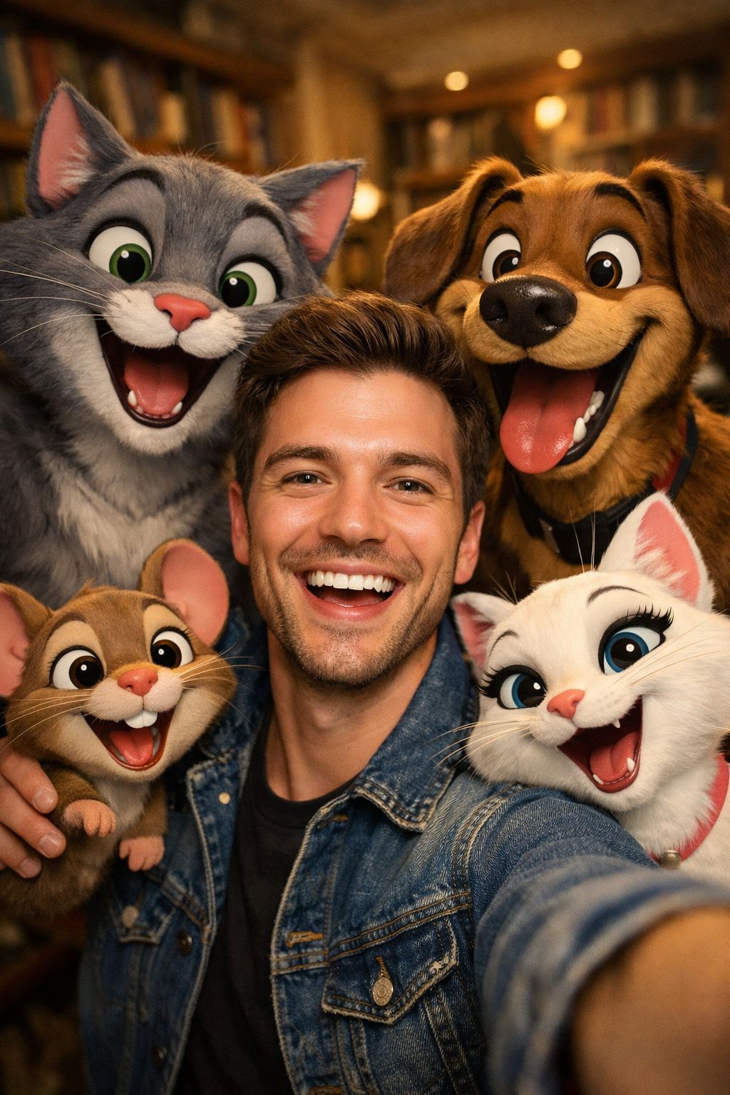 Real World Meets Cartoon Friends Selfie