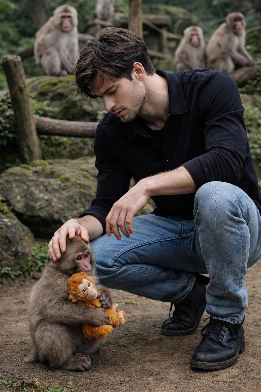Gentle Encounter in the Macaque Enclosure
