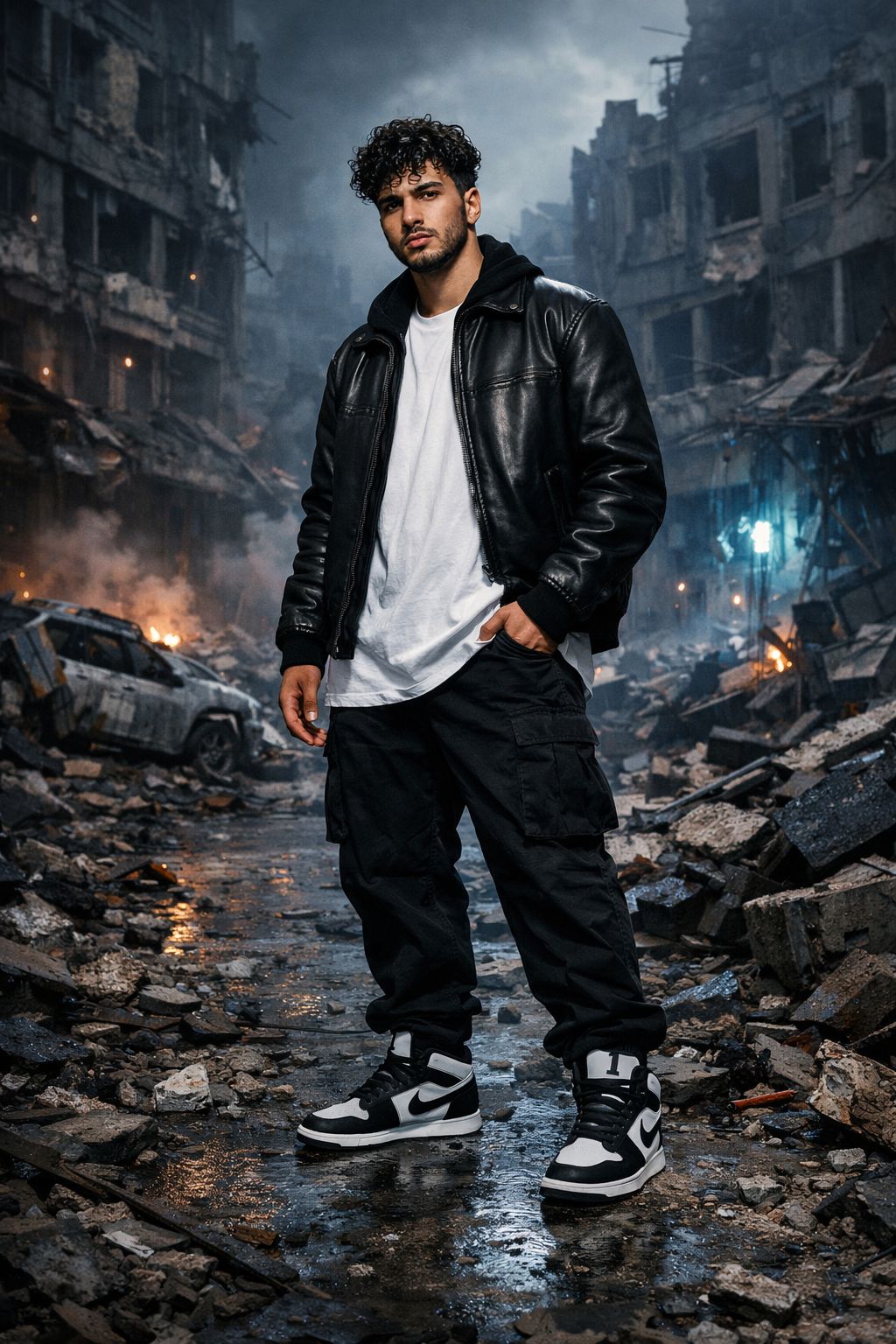 Urban Survivor in Cinematic Blue Glow