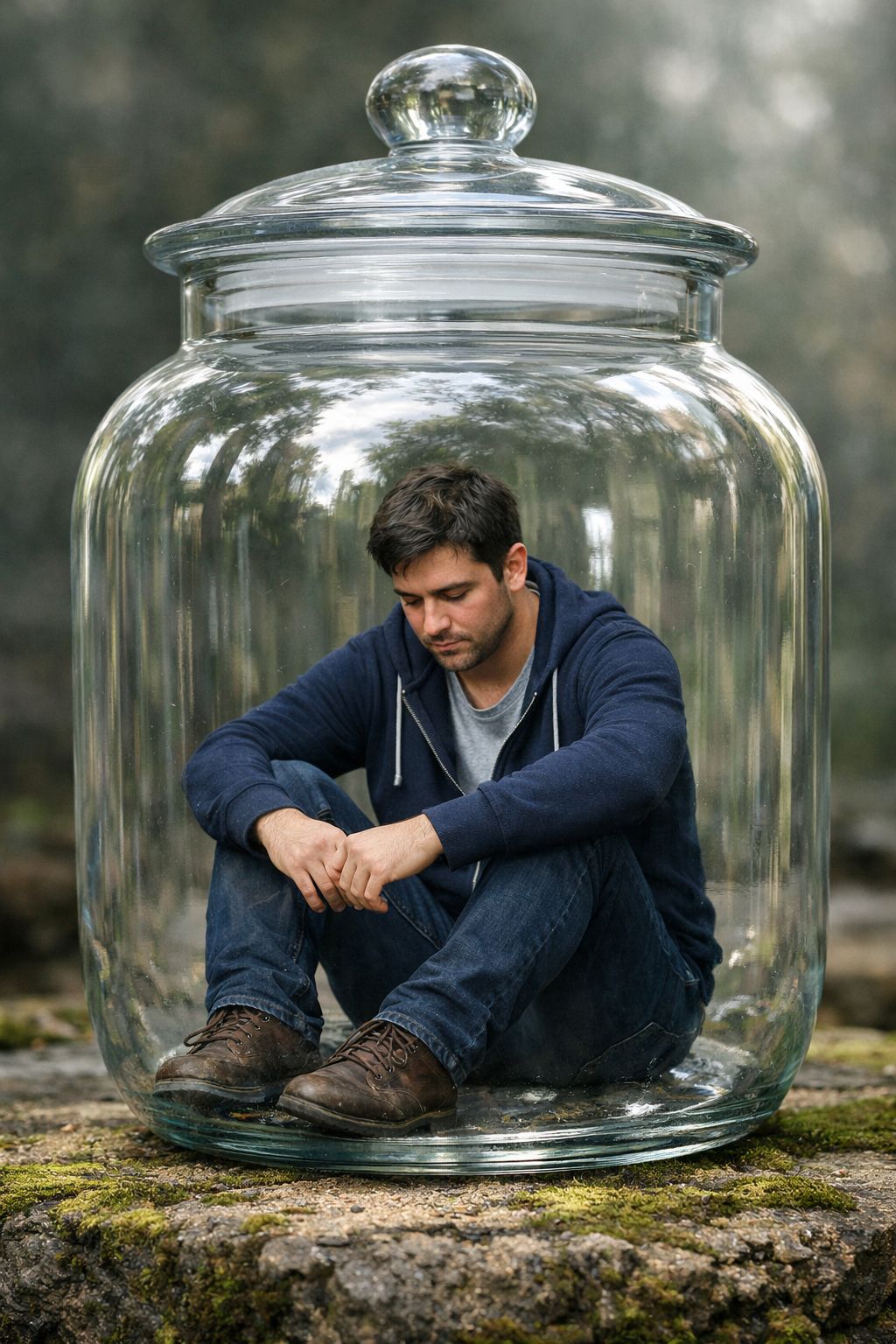 Solitary Contemplation in a Giant Glass Jar