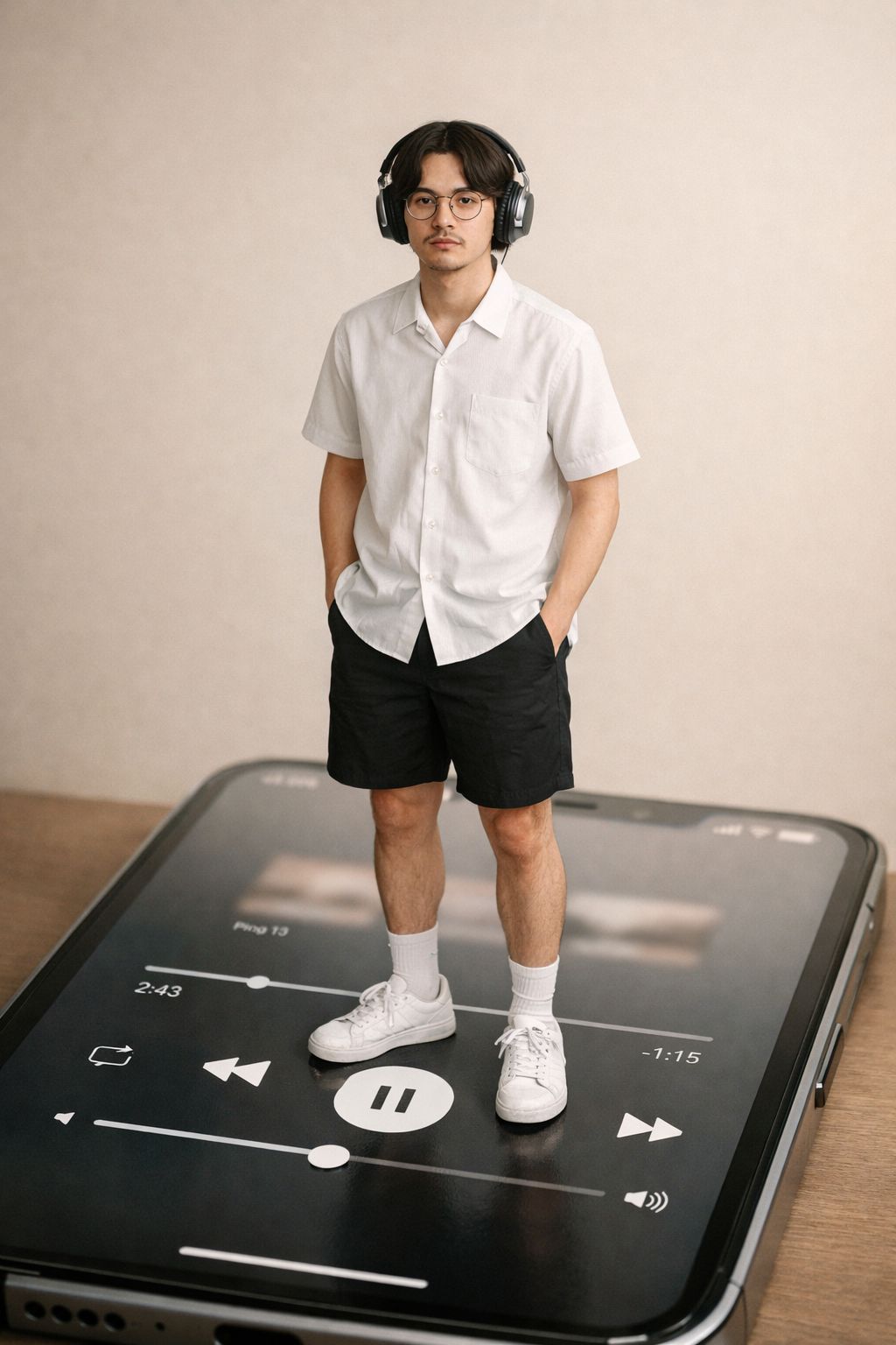 Modern Melodies: Man on a Giant Smartphone