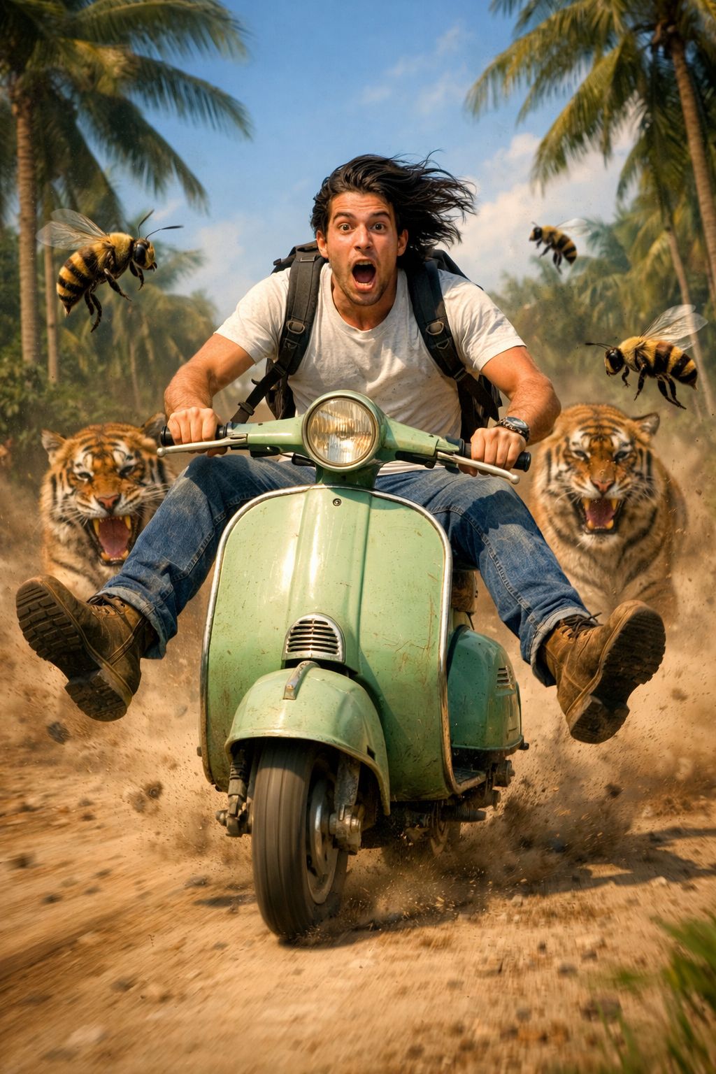 Tiger Chase on a Vintage Vespa